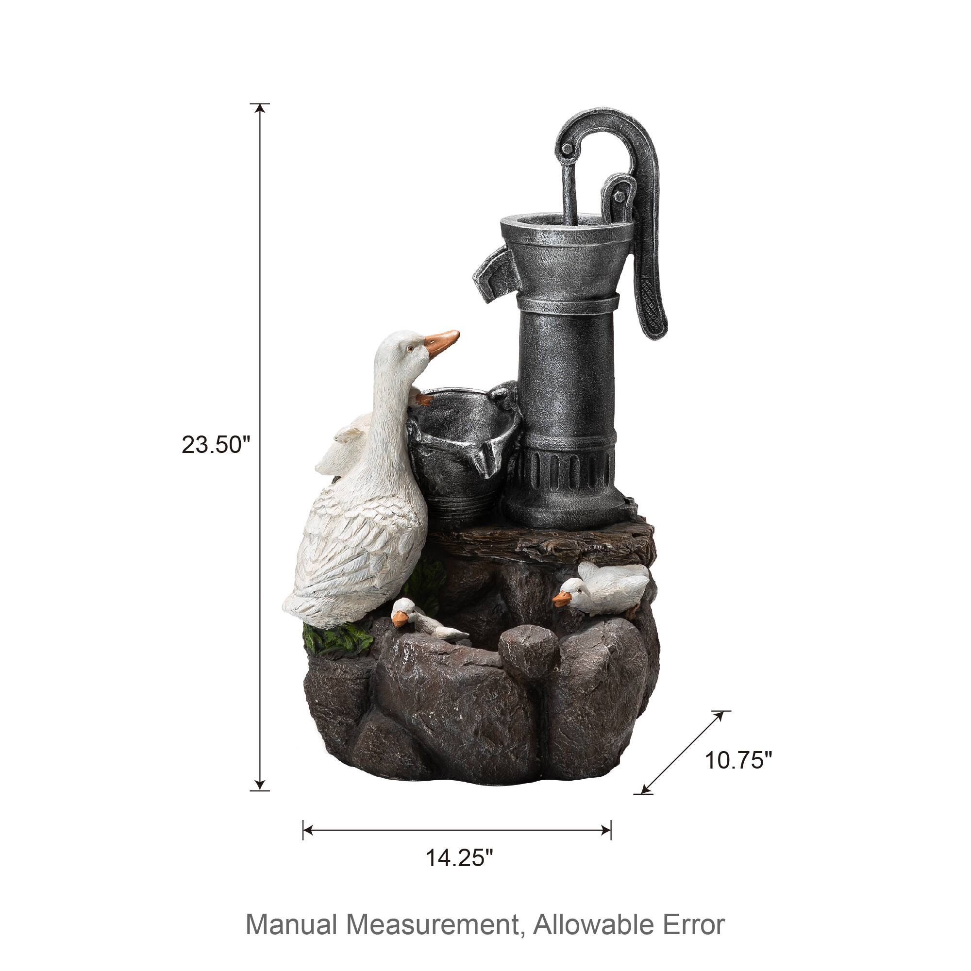 Glitzhome® 23.5" Duck Family Outdoor Fountain with LED Light
