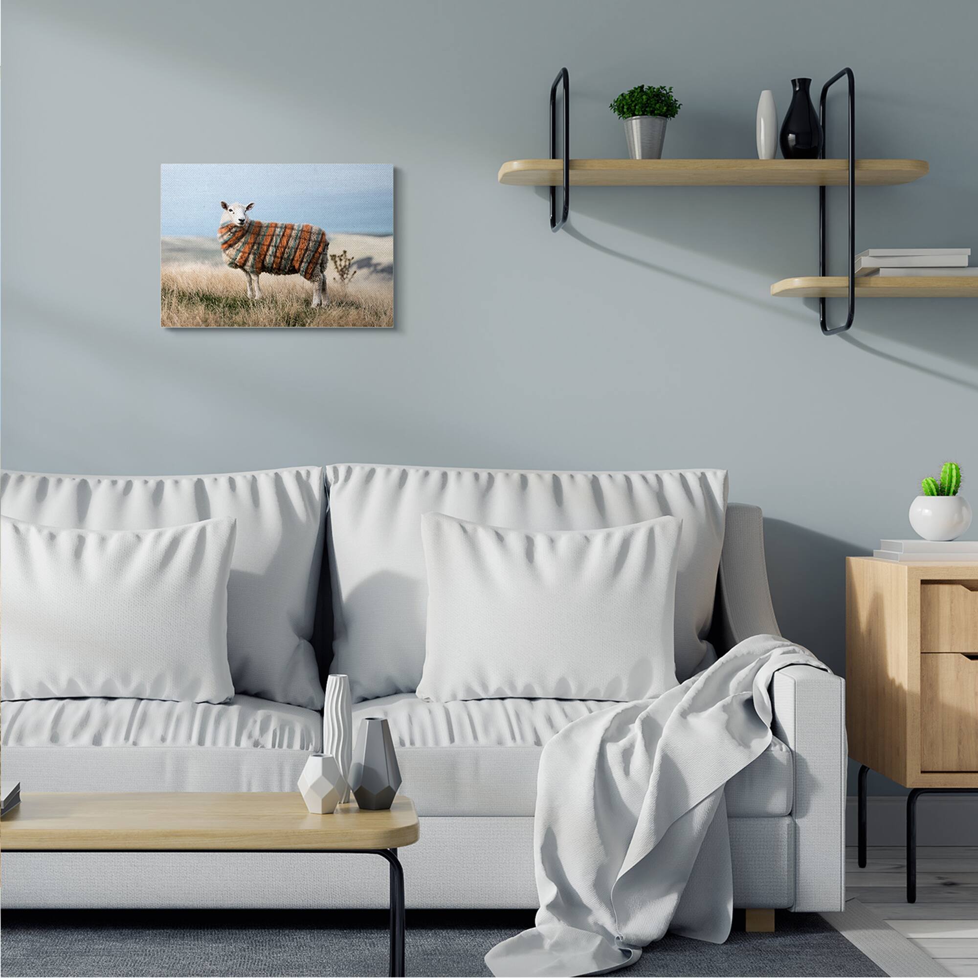 Stupell Industries Sweater Weather Sheep Animal Farm Plaid Canvas Wall Art