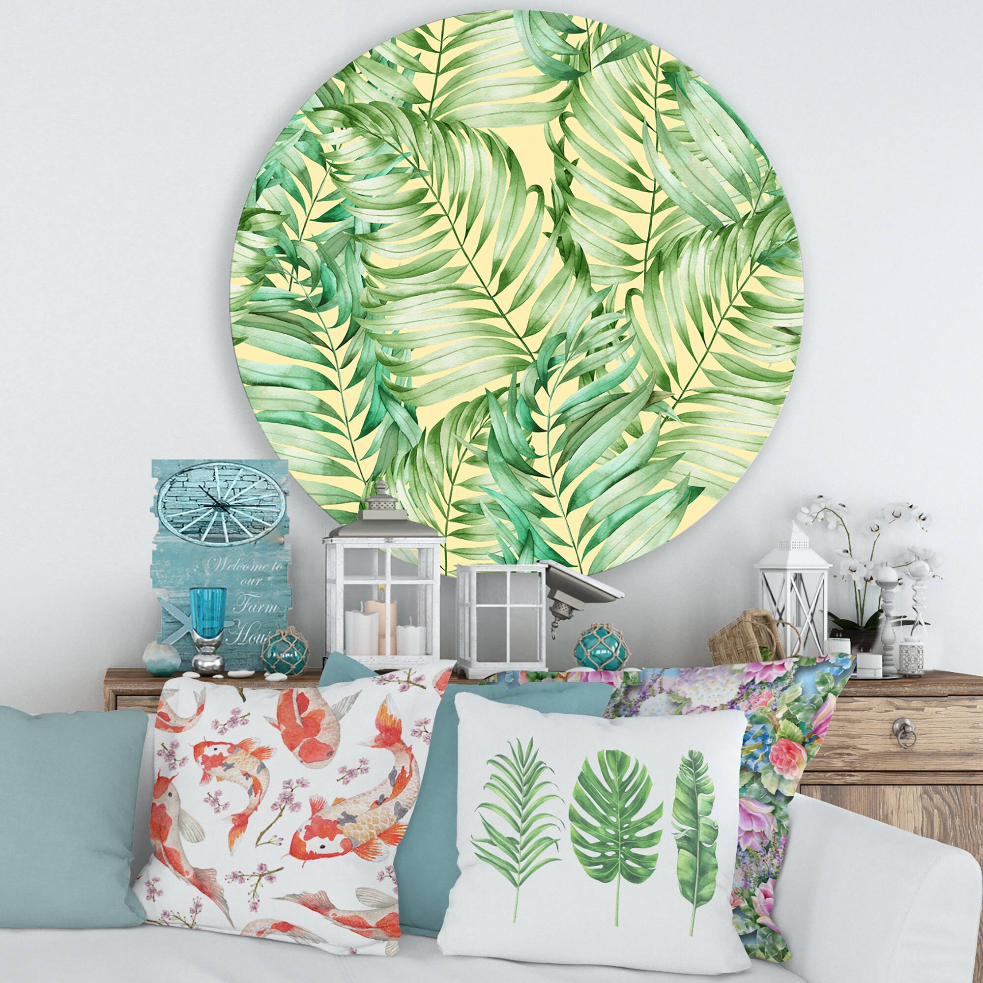 Designart - Tropical Leaves of Monstera - Tropical Metal Circle Wall Art