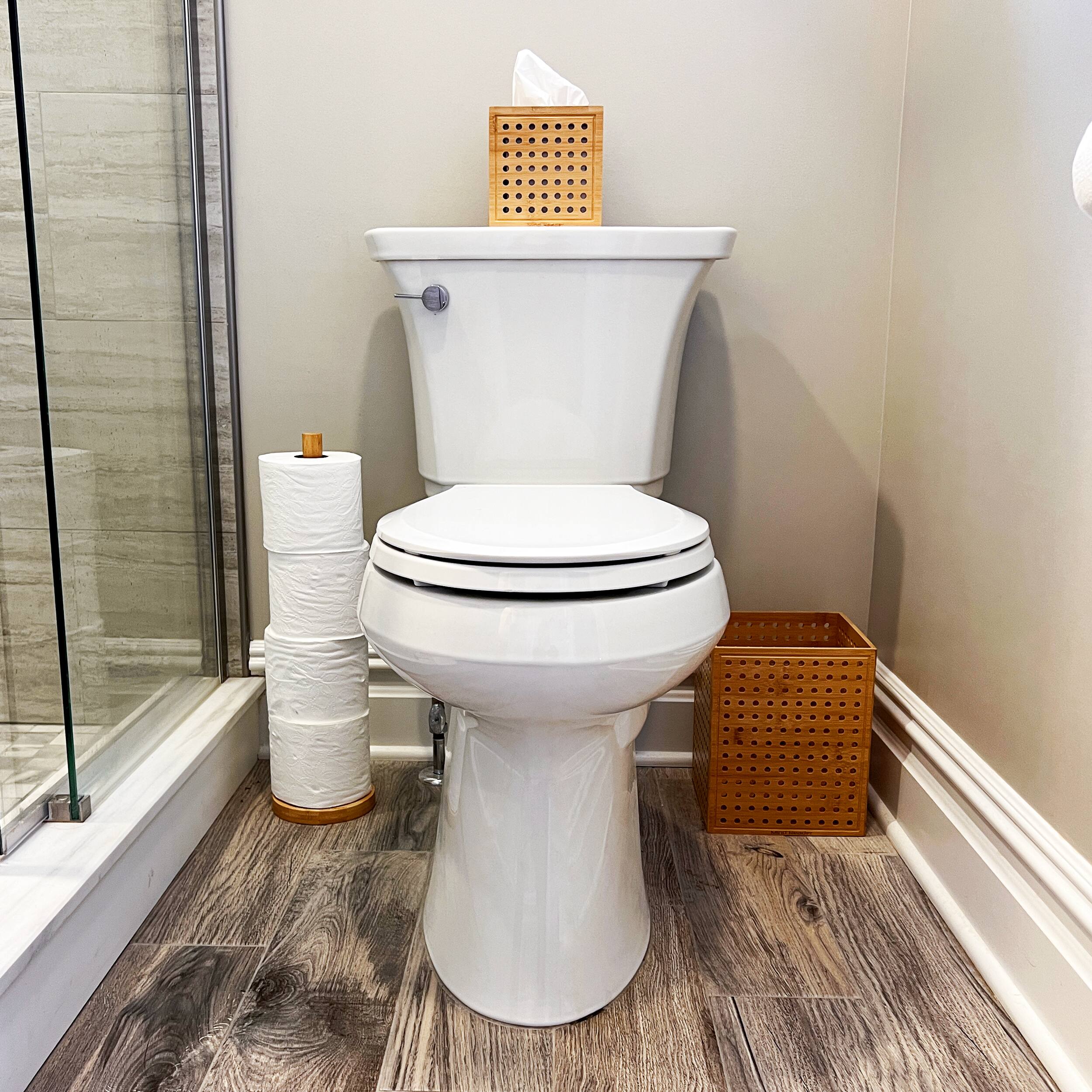 Mind Reader Lattice Bamboo Tissue Box Cover & Toilet Paper Holder Set