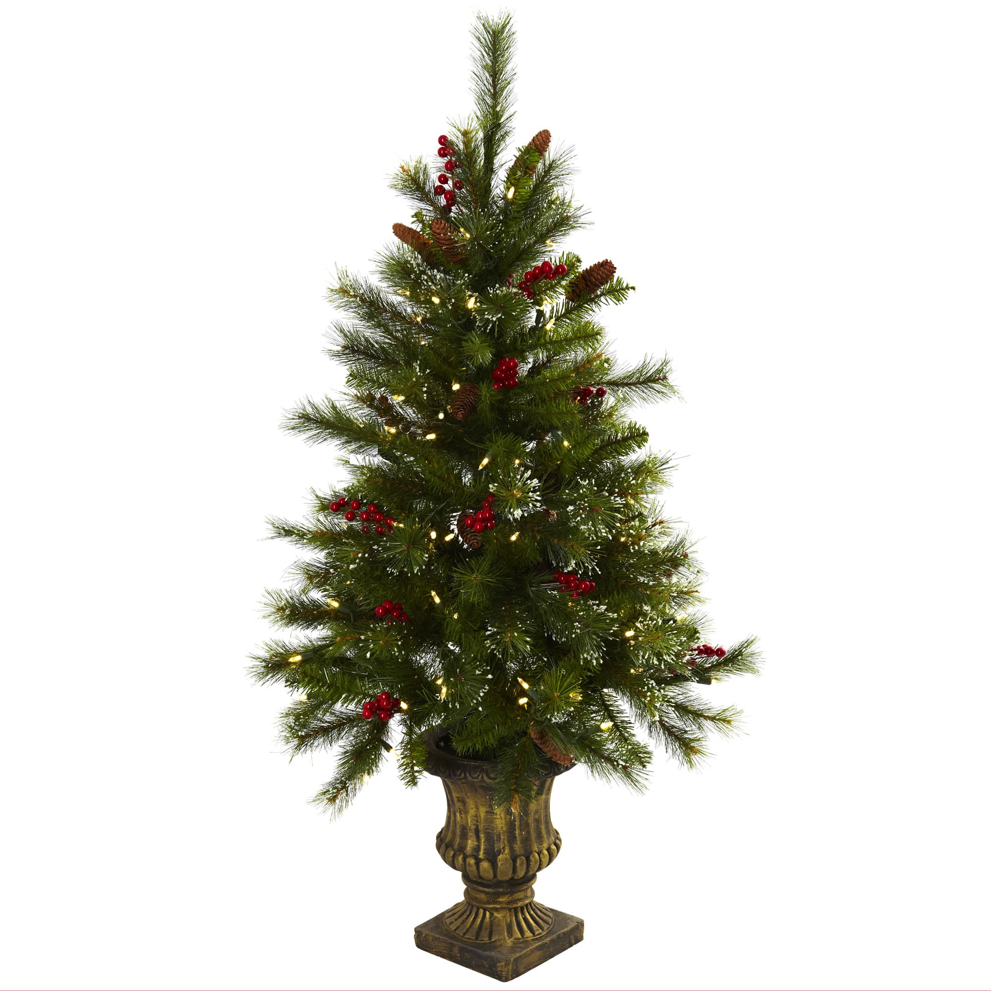 4ft. Pre-Lit Artificial Christmas Tree with Berries & Pinecones, Clear LED Lights