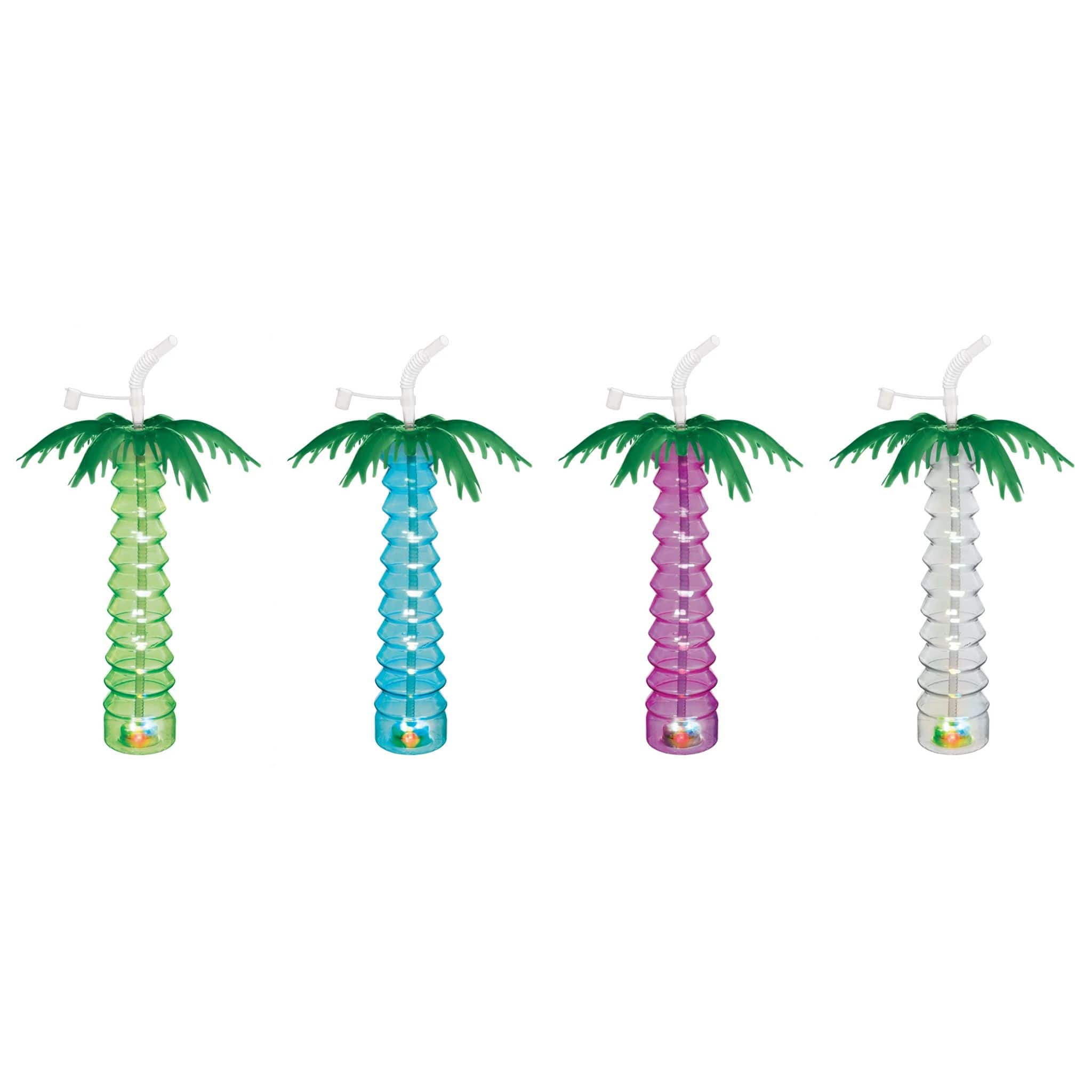 16oz. Light Up Palm Tree Cups with Straws, 4ct.