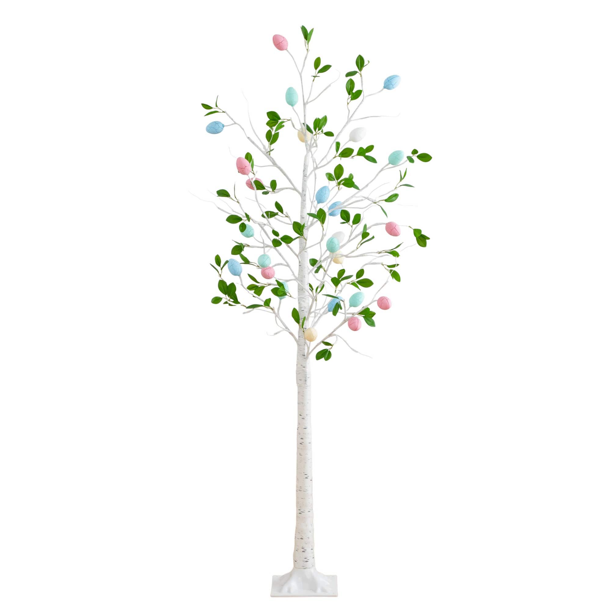 6ft. Pre-Lit Artificial Blooming Easter Egg Twig Tree with 96 Warm White LED Lights