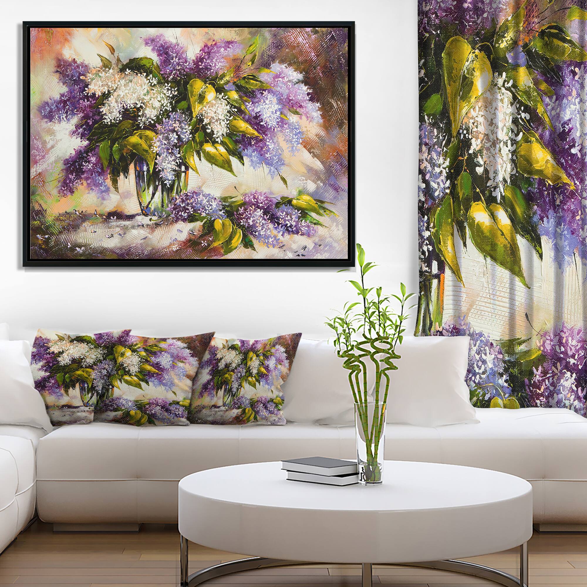 Designart - Lilac Bouquet in a Vase - Floral Painting Framed Canvas Art Print