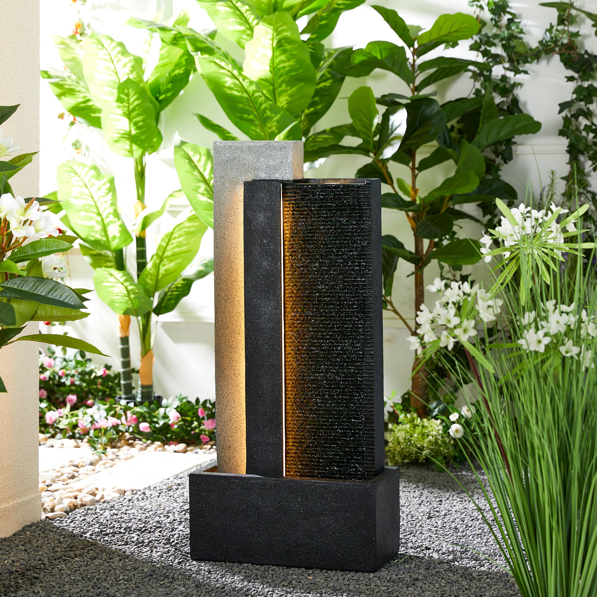 Glitzhome&#xAE; 38.25&#x22; Modern LED Textured Surface Outdoor Floor Fountain