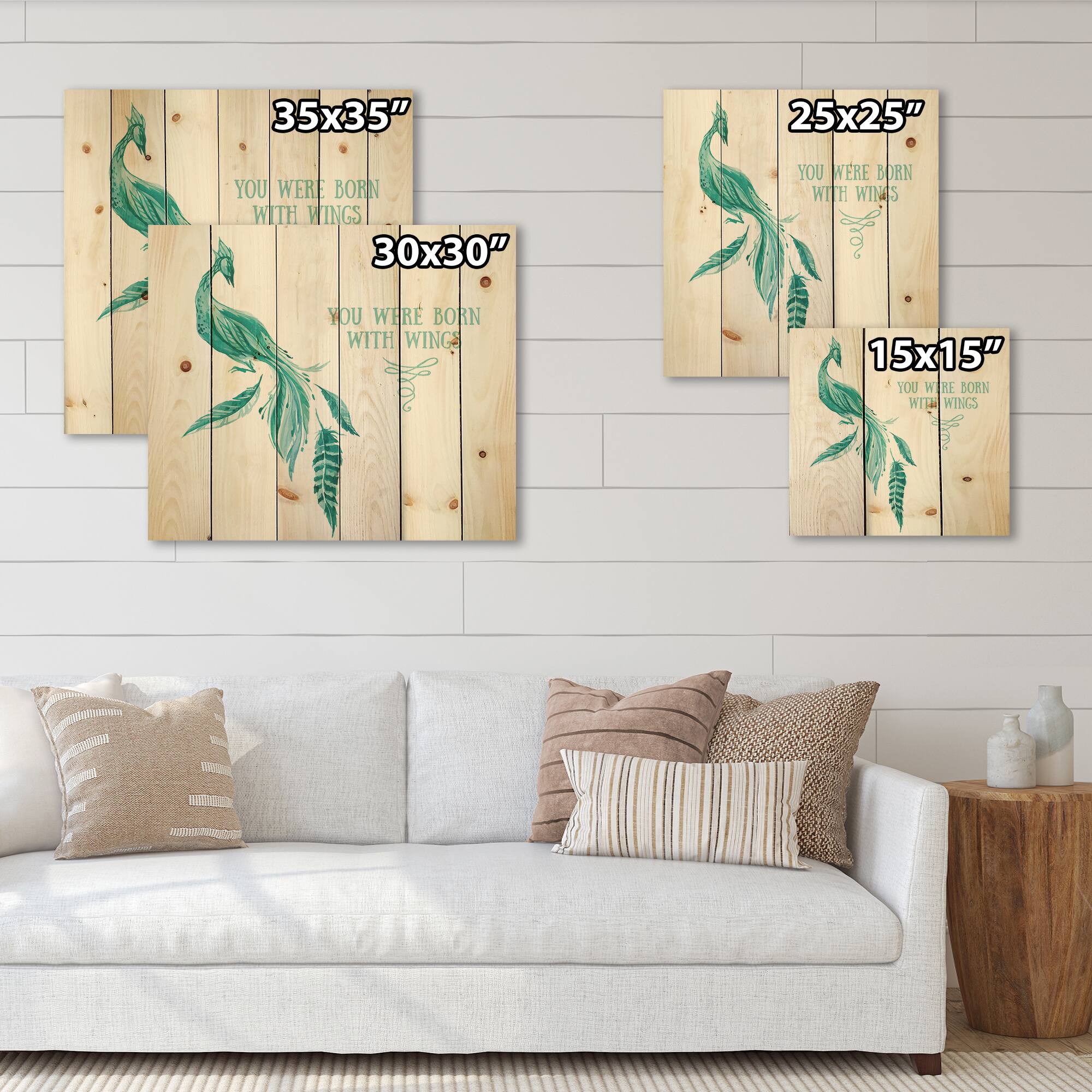 Designart - Mystic Mint Bird You Were Born With Wings - Traditional Print on Natural Pine Wood