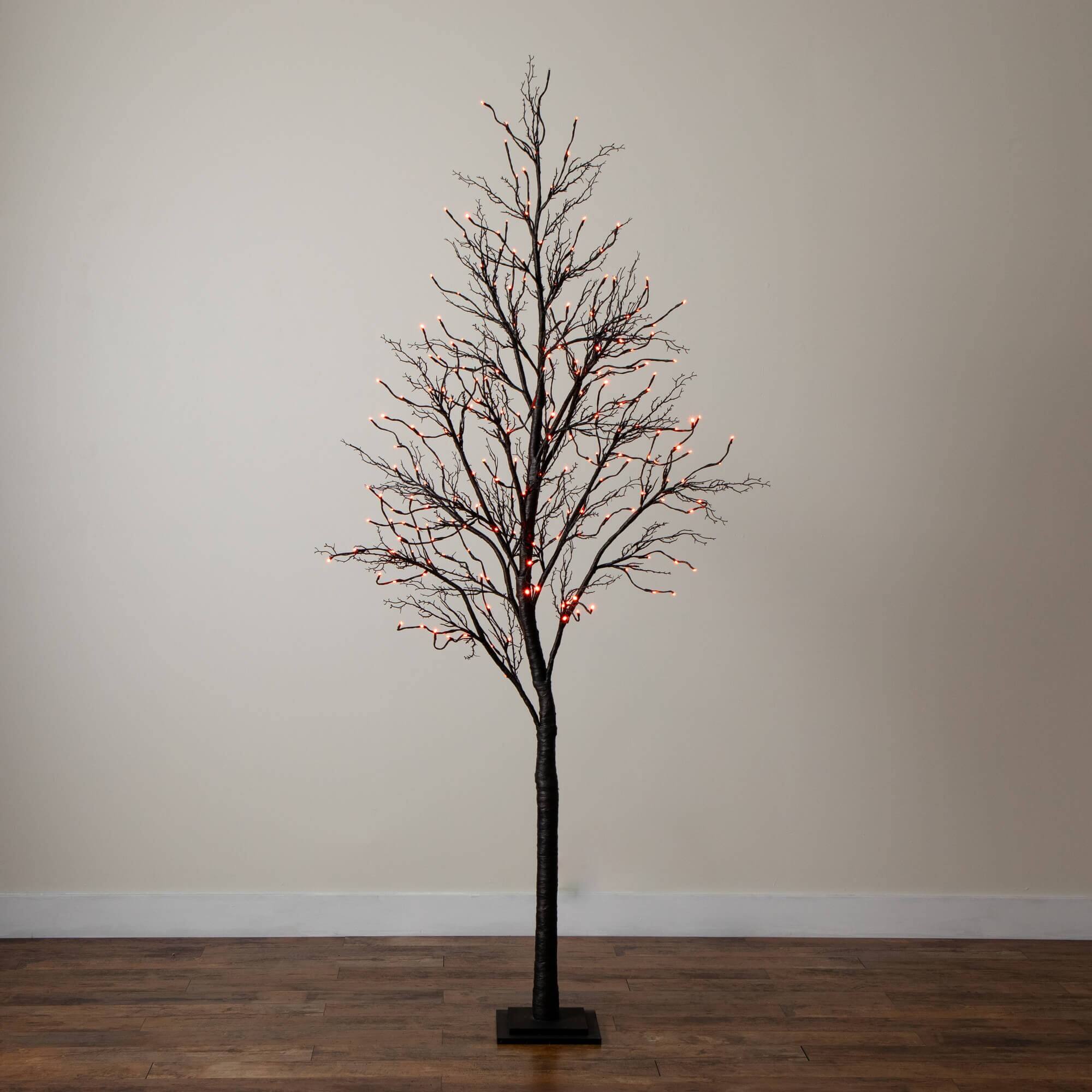 8ft. Pre-Lit Halloween Deluxe Black Twig Artificial Tree with 216 Orange &#x26; Purple LED Lights