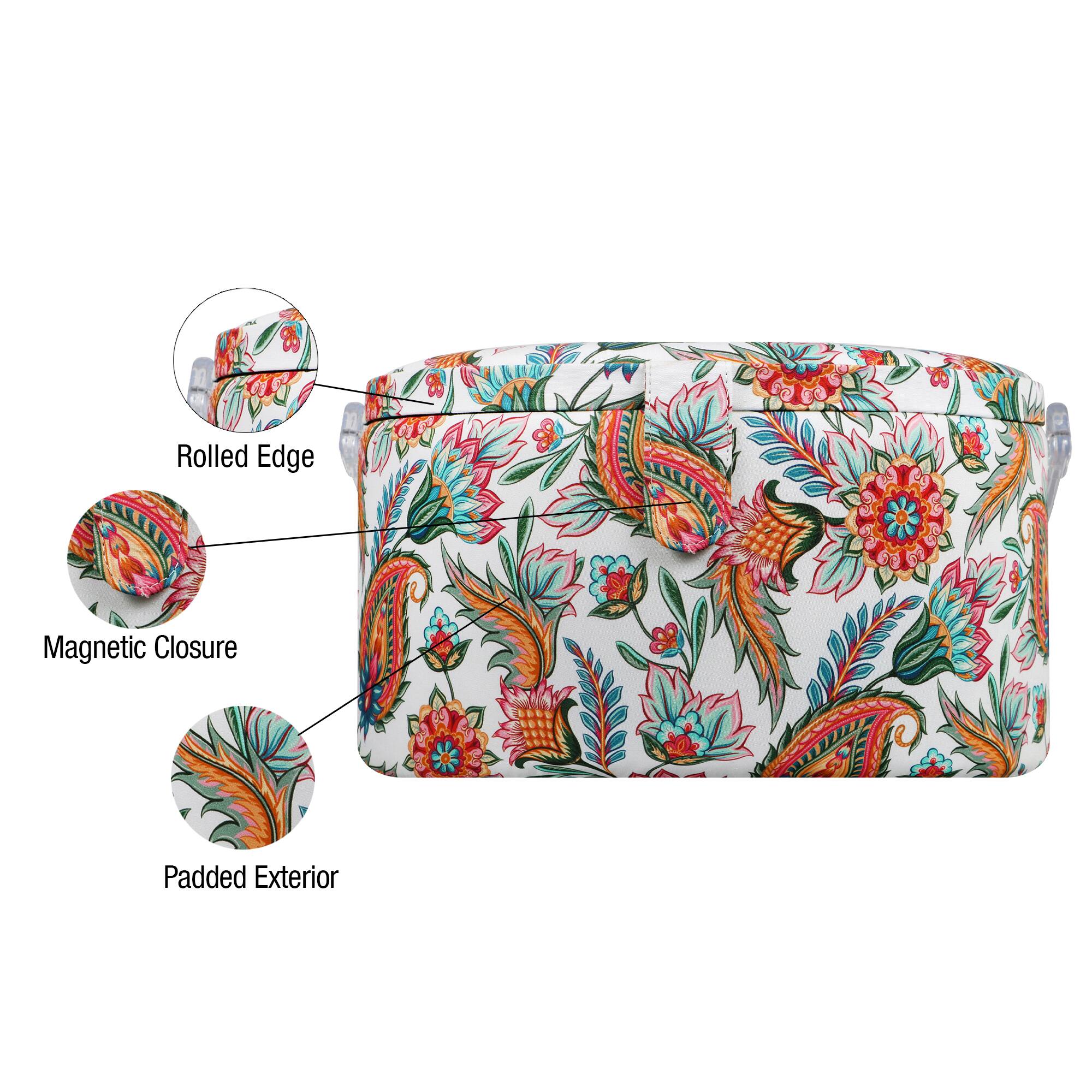 SINGER&#xAE; Large Paisley Floral Print Premium Round Sewing Basket with Matching Zipper Pouch