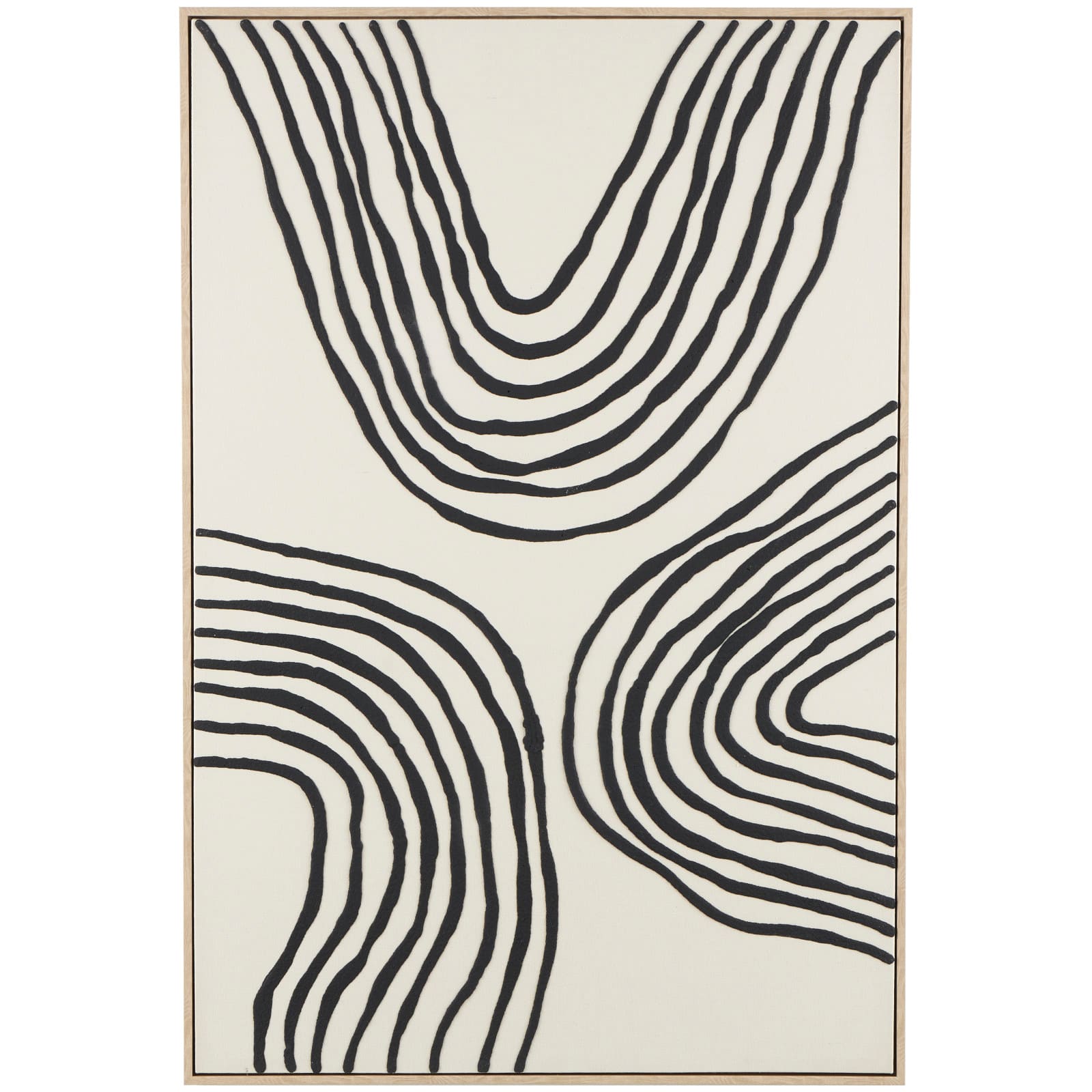 Black Wooden Abstract Wavy Line Framed Wall Art with Black Wooden Frame