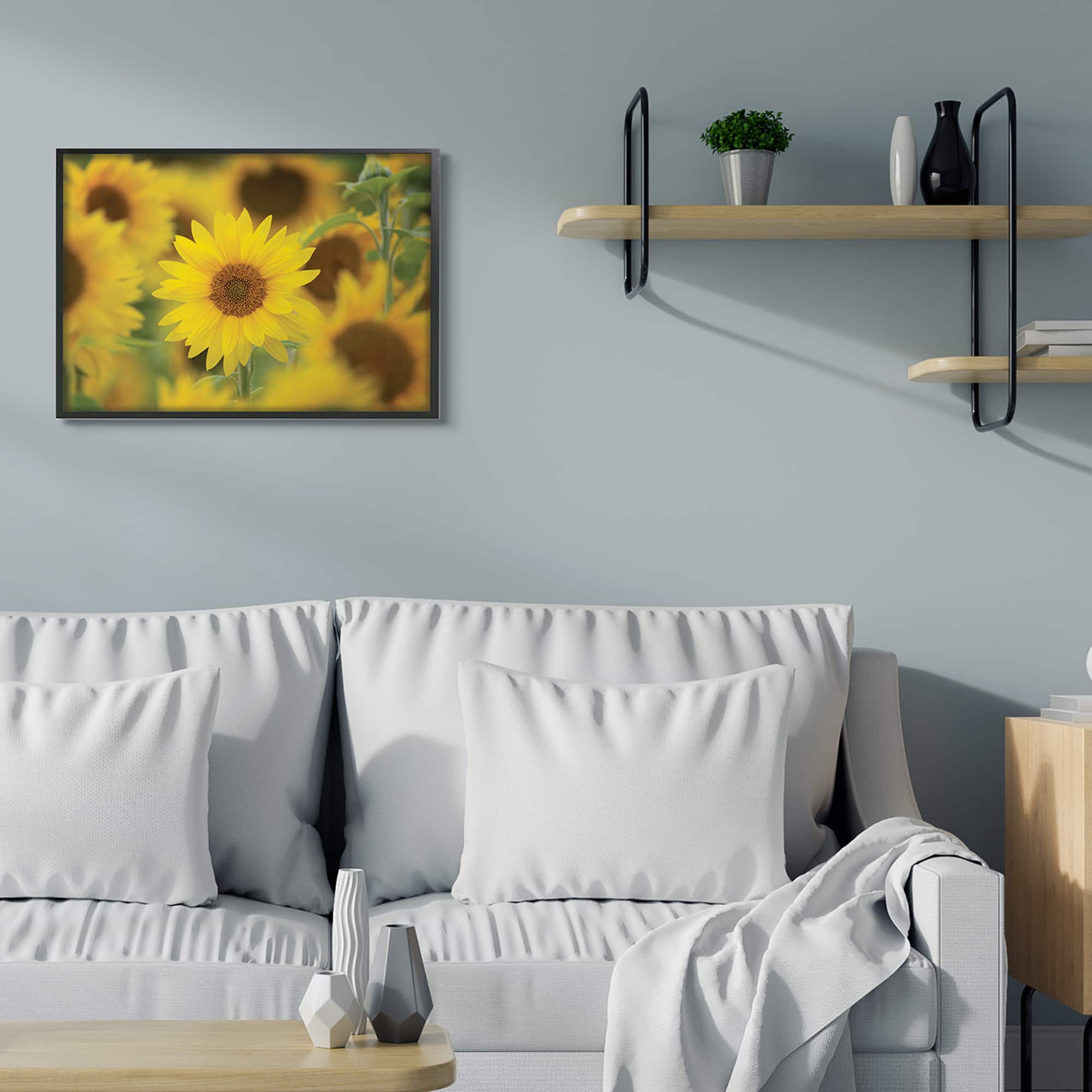Stupell Industries Yellow Sunflower Nursery Field Directed Focus in Black Frame Wall Art