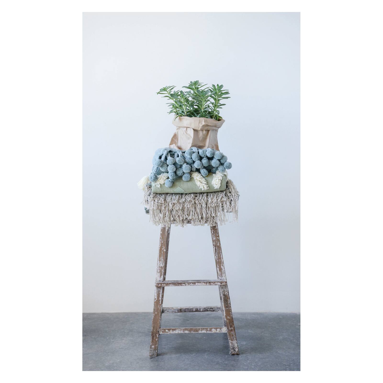 Hello Honey® Blue Cotton Throw with Pom Poms