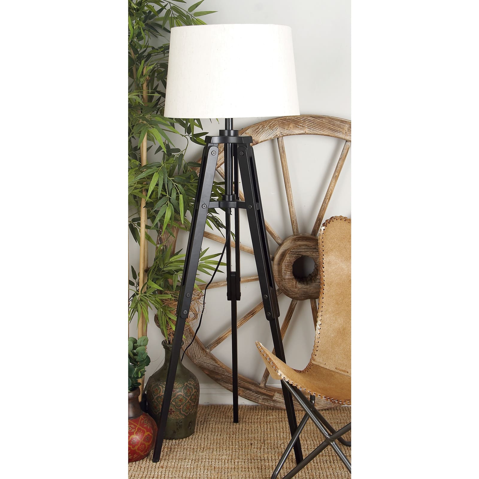 Black Wood Industrial Floor Lamp, 62" x 21" x 21"