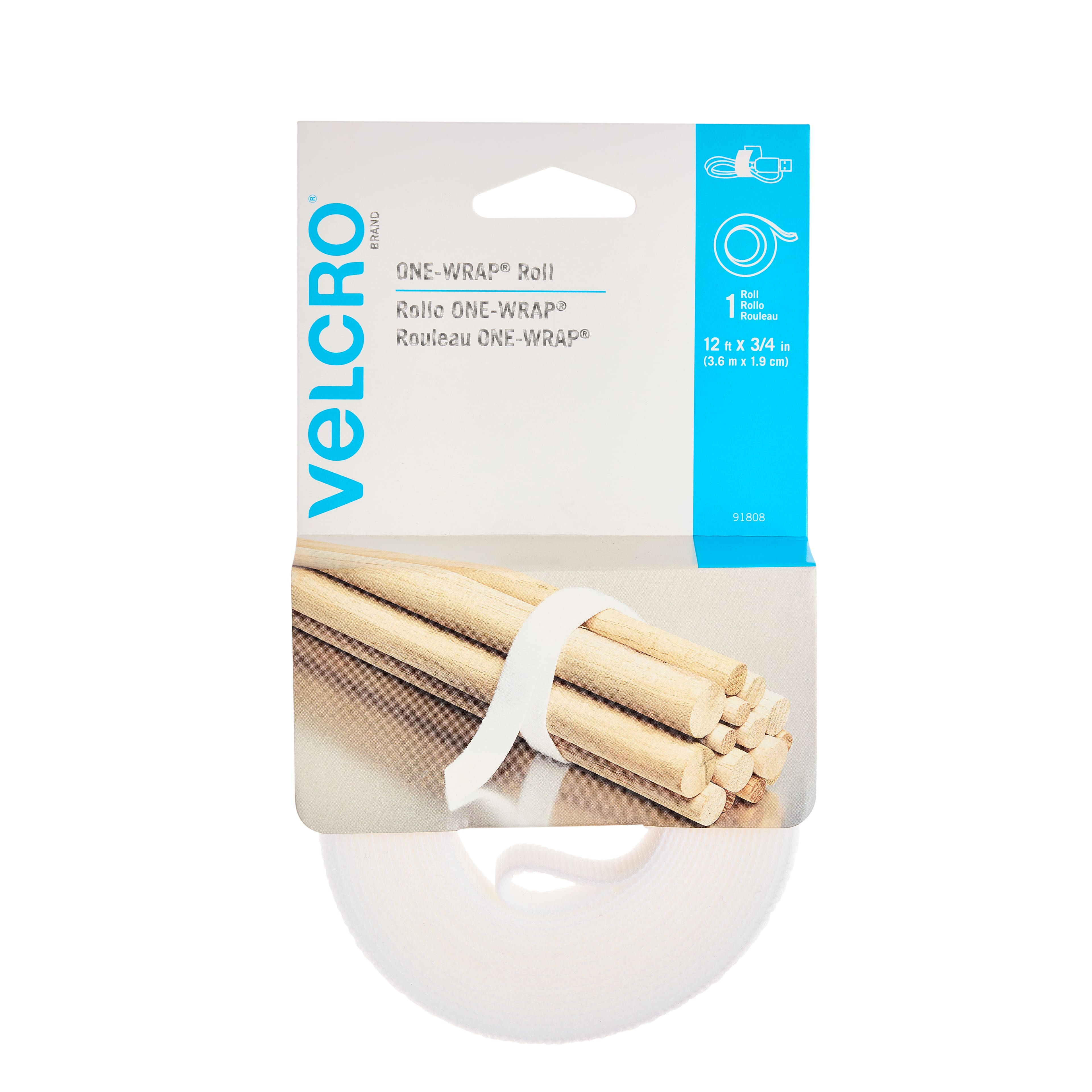 Velcro Brand One - Wrap Roll 12ft x 3/4in, White