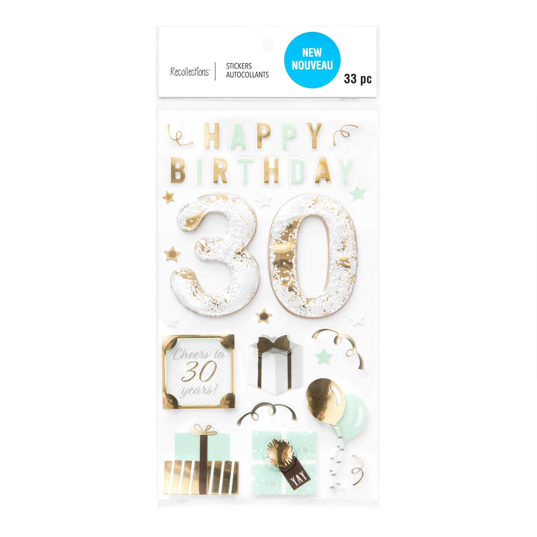 12 Pack: 30th Birthday Dimensional Stickers by Recollections&#x2122;