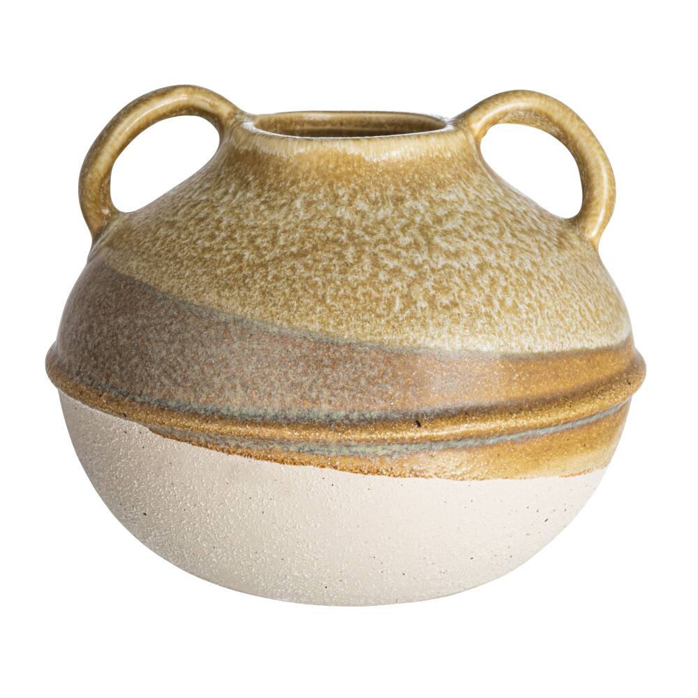 Hello Honey® Bloomingville 6" Tan Reactive Glaze Stoneware Tri-Tone Vase with Handles