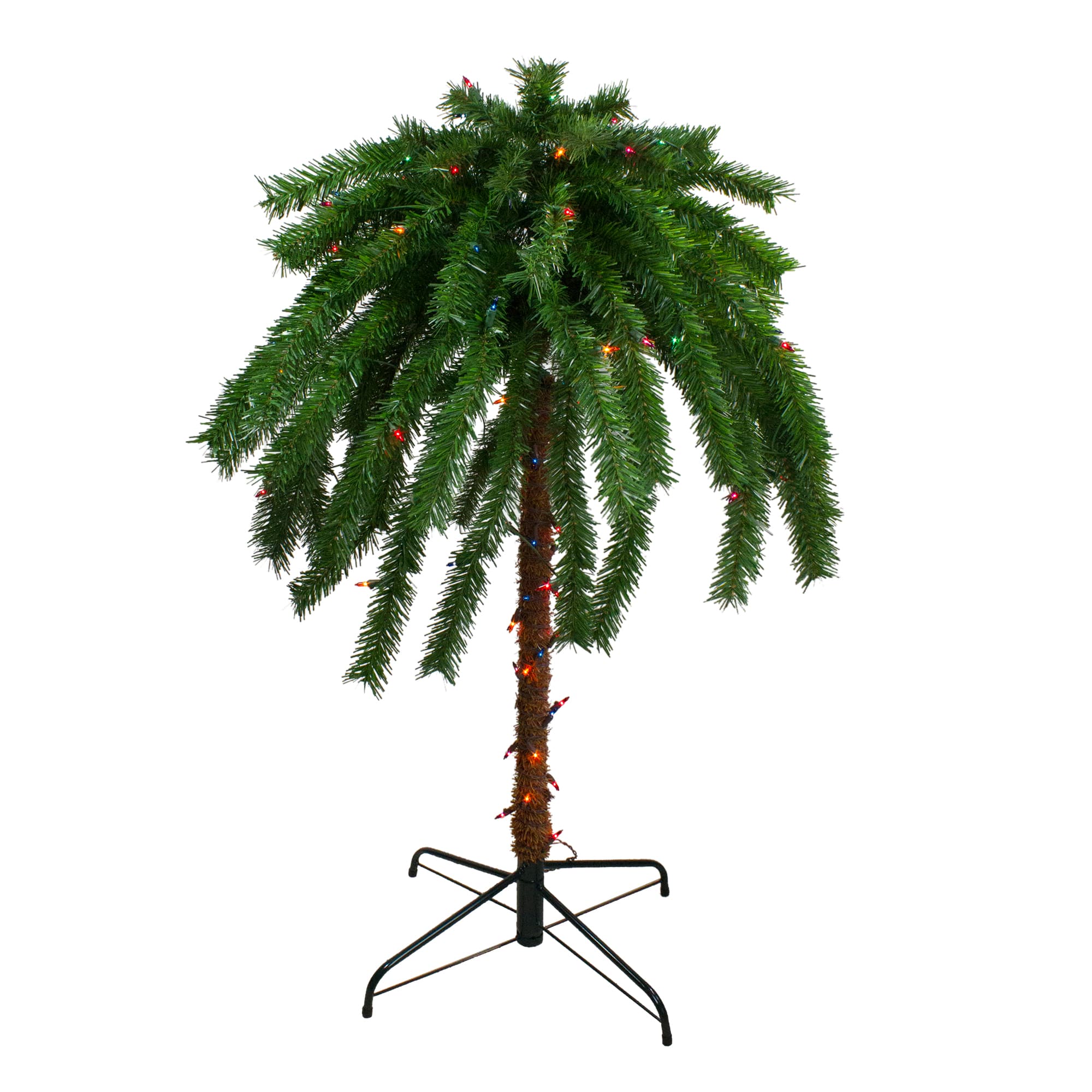 4ft. Pre-Lit Artificial Tropical Outdoor Palm Christmas Tree, Multicolor Lights