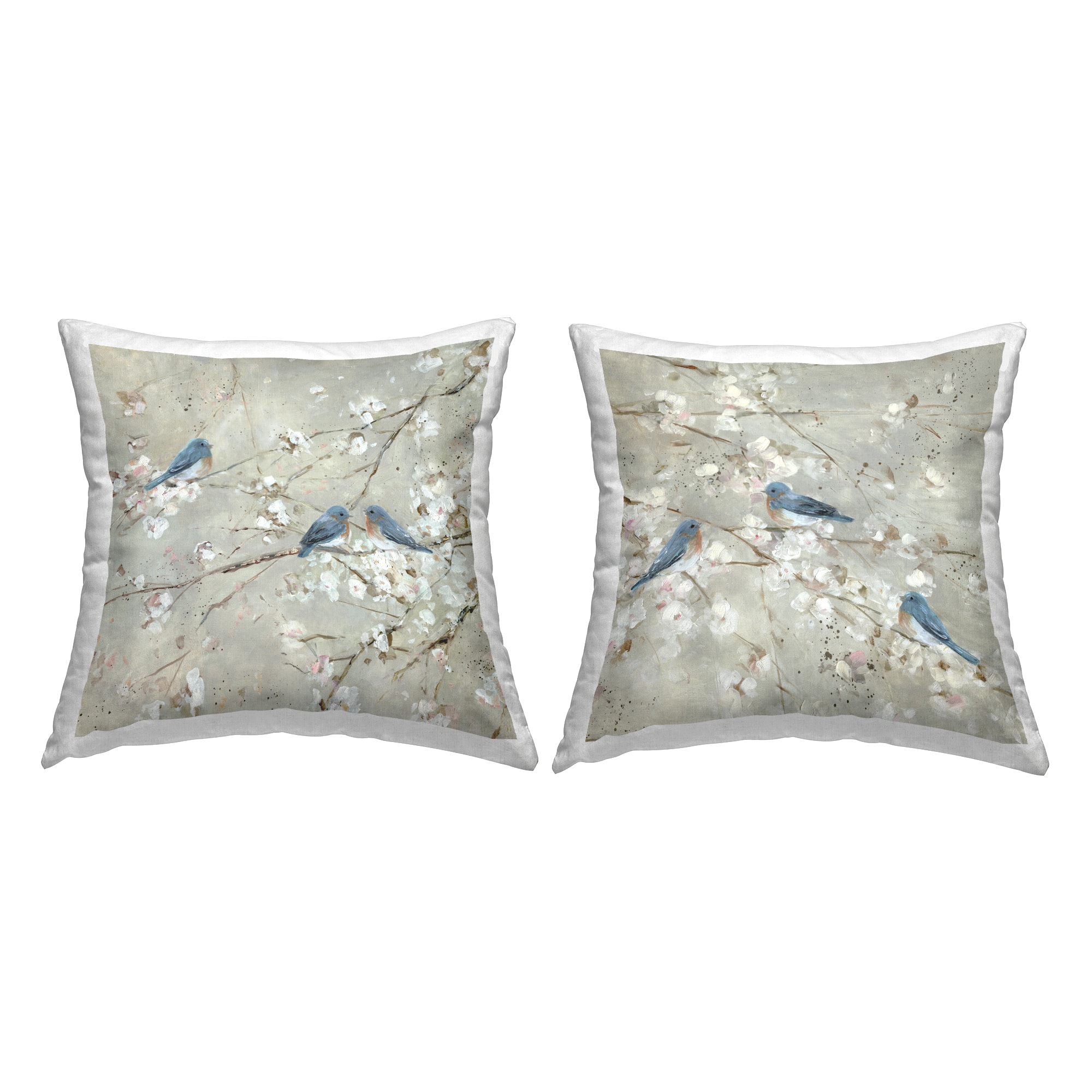 Stupell Industries Blue Birds Perched Tree Blossoms Spring Scene 2 Pillows, Each 18" x 18"