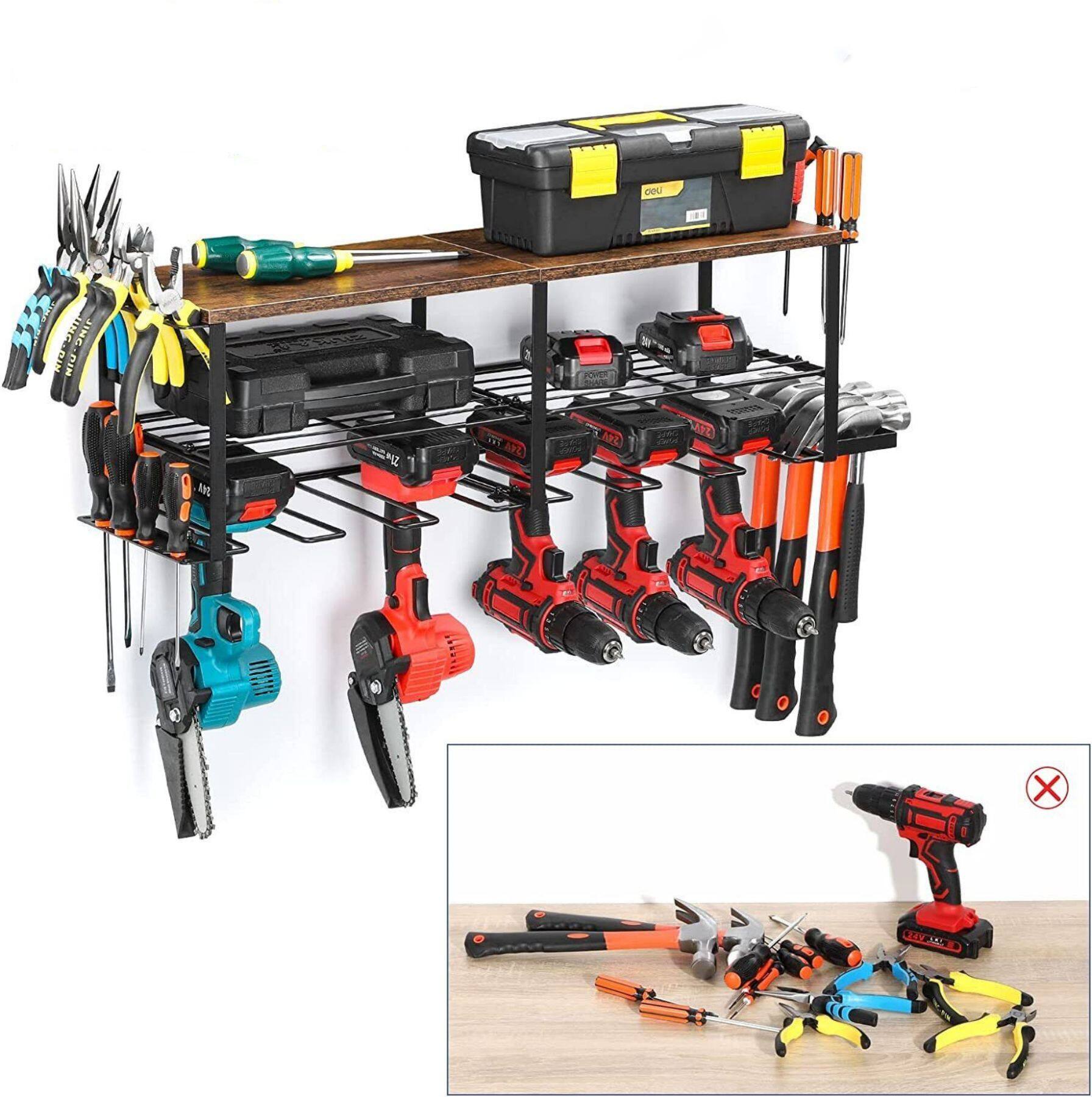 NEX™ 29" Wood Grain Power Tool Organizer Wall Shelf