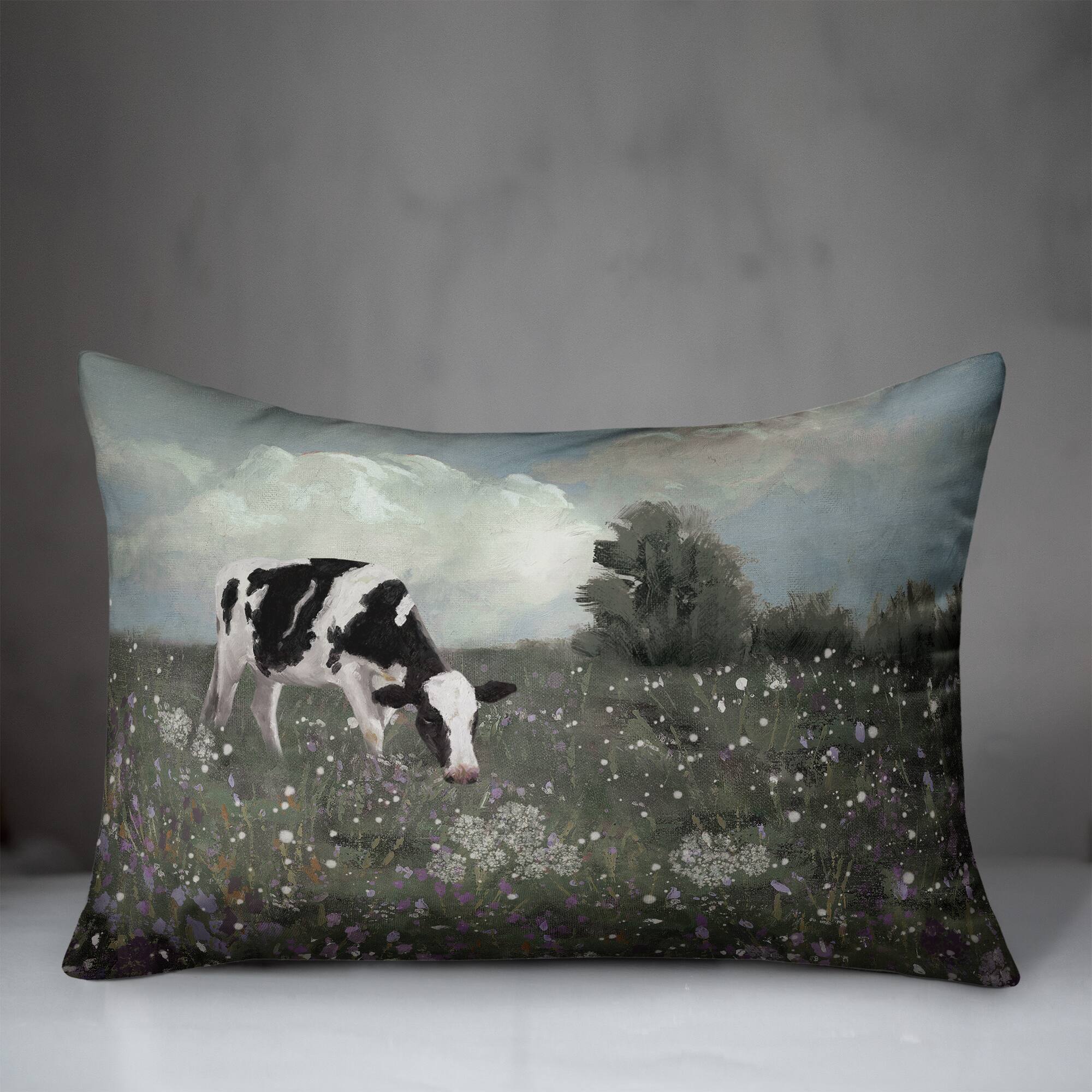 Cow In Purple Field 20" x 14" Indoor/Outdoor Pillow