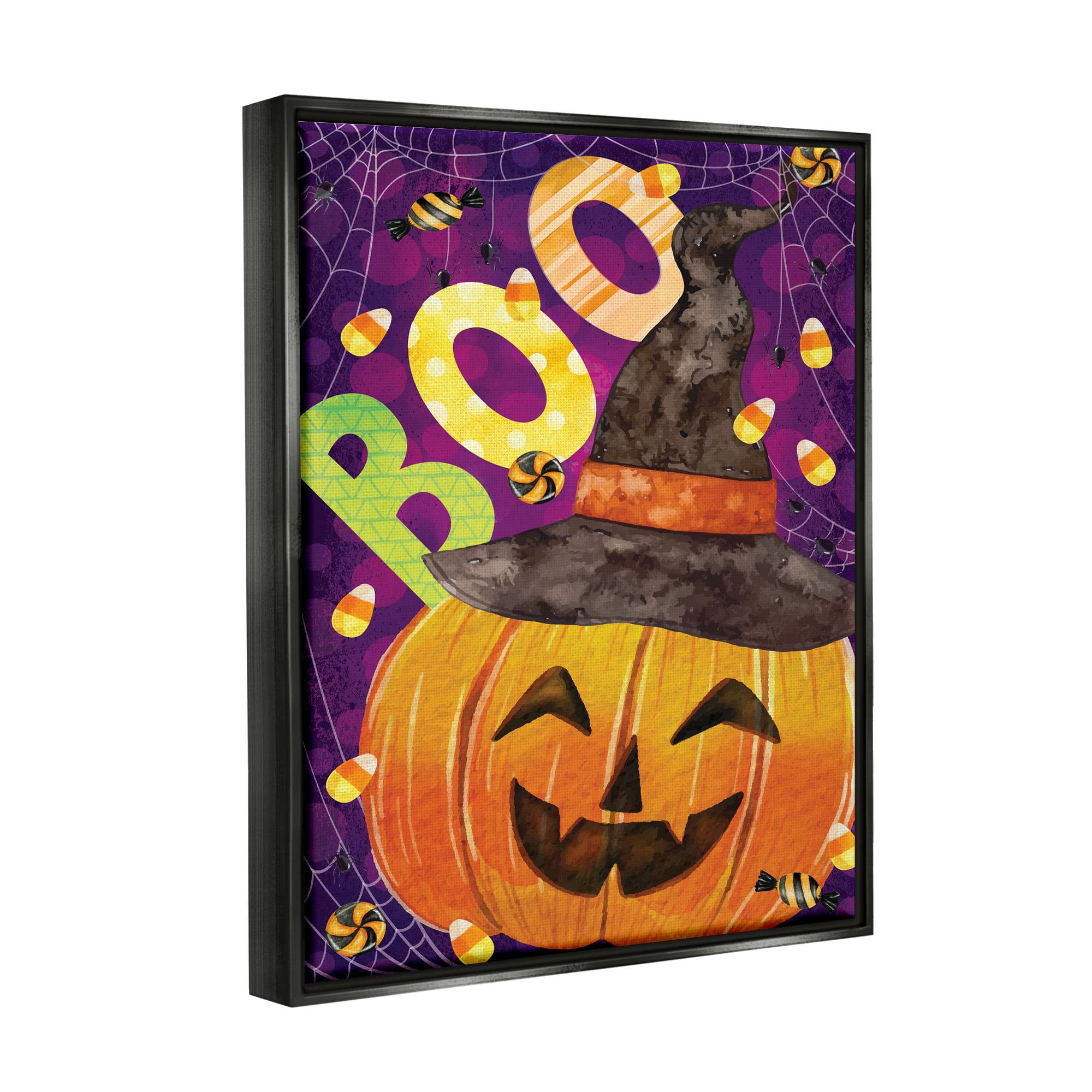Stupell Industries Boo Jack-o-Lantern Halloween Candy Framed Floater Canvas Wall Art