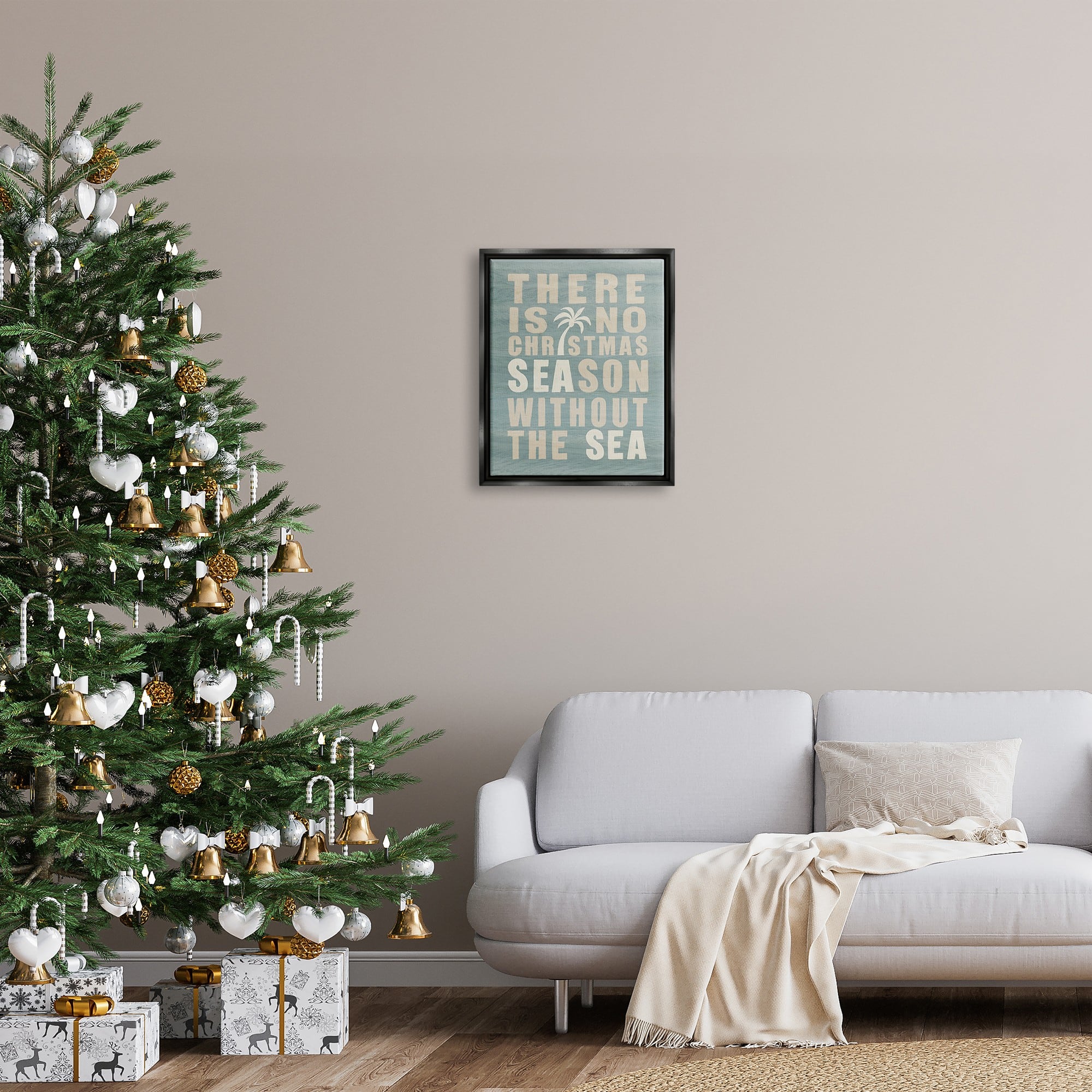 Stupell Industries No Christmas Season Without Sea Phrase Framed Floater Canvas Wall Art