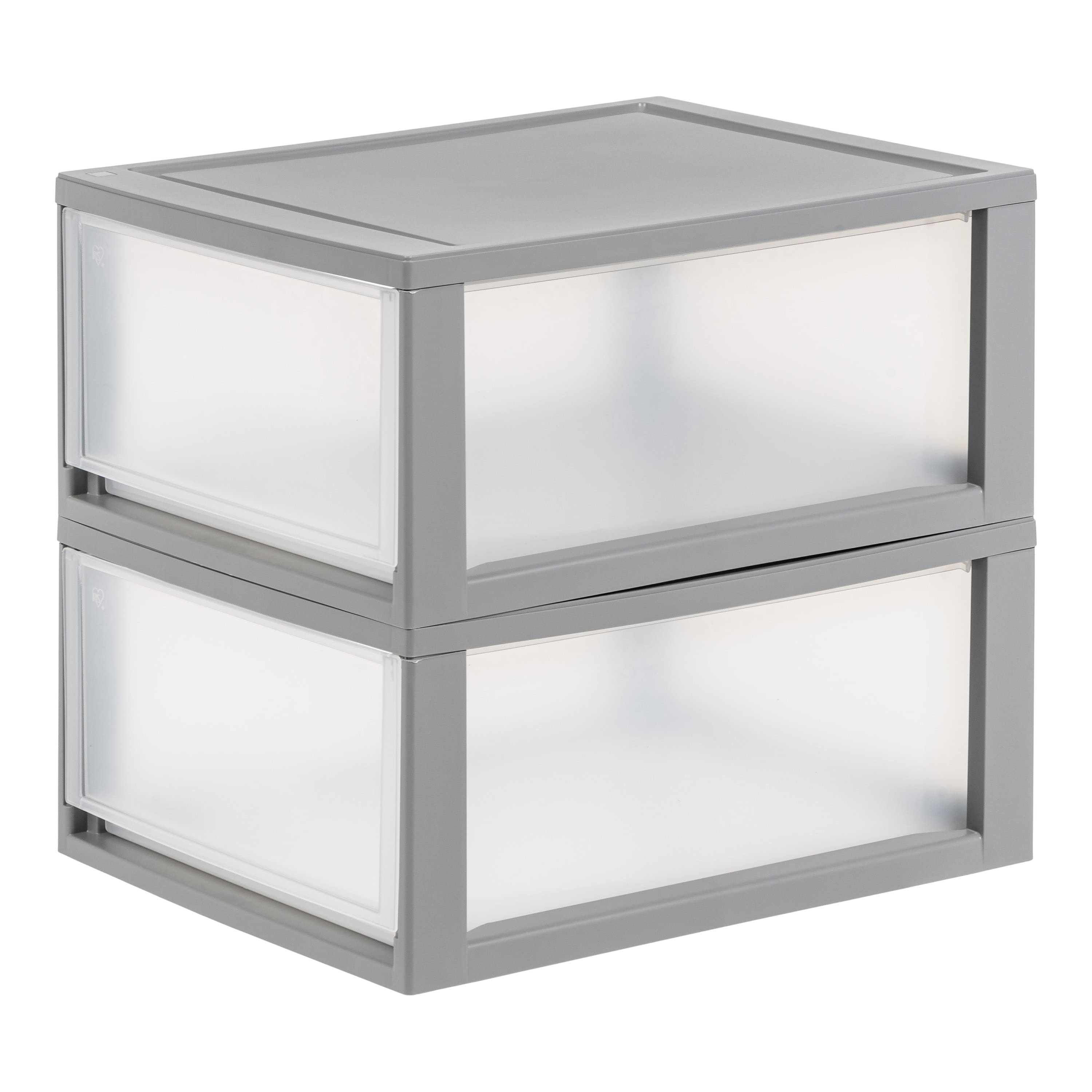 IRIS&#xAE; 29.5qt. Gray &#x26; Clear Stacking Storage Drawers, 2ct.