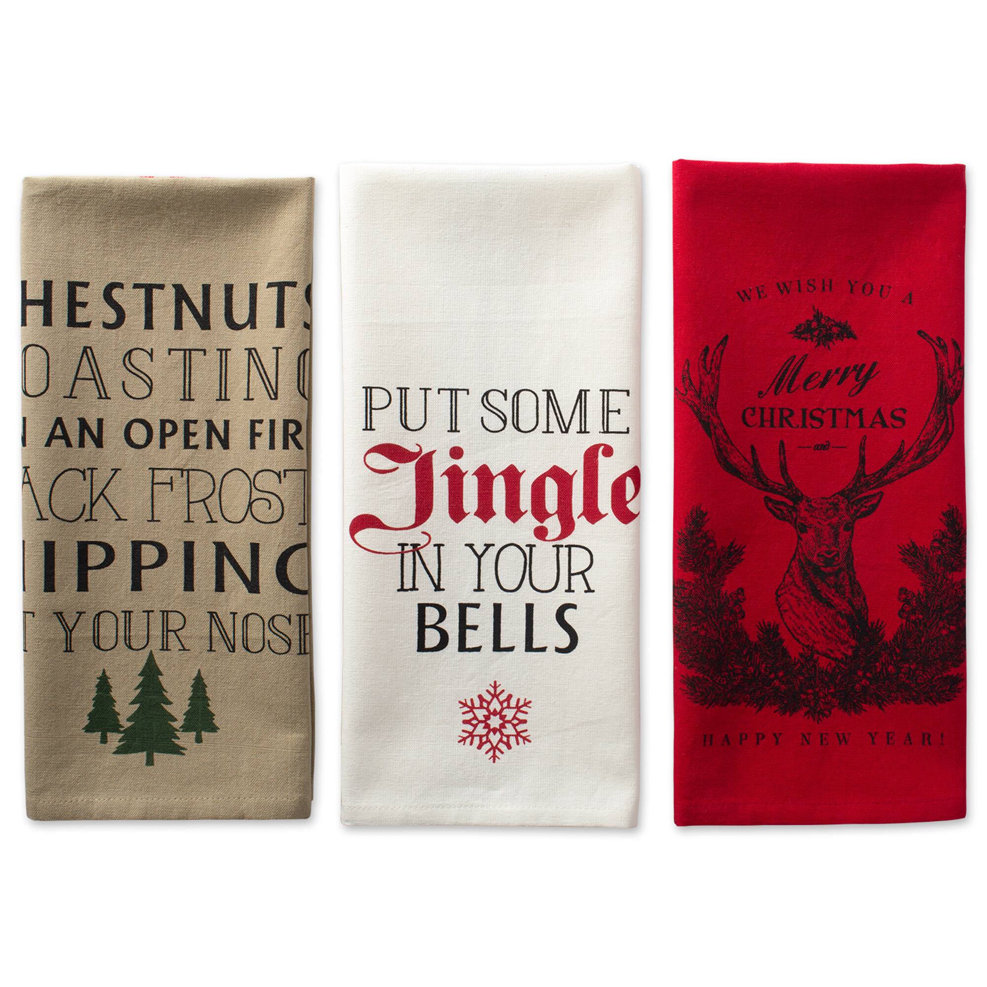 DII&#xAE; Assorted Stag Christmas Print Dishtowel Set