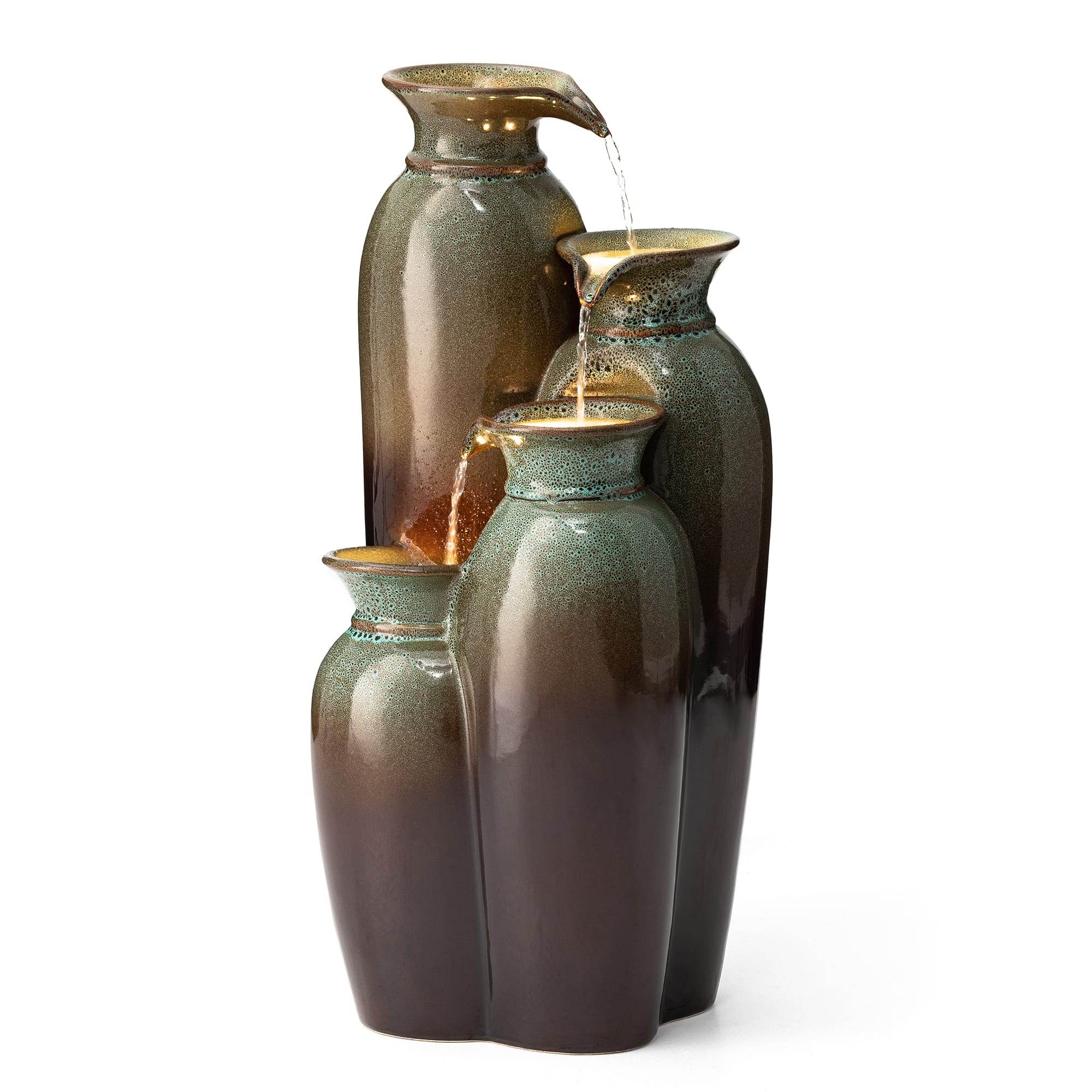 Glitzhome® 30.75" 4-Tier LED Reactive Glaze Ceramic Vase Outdoor Floor Fountain