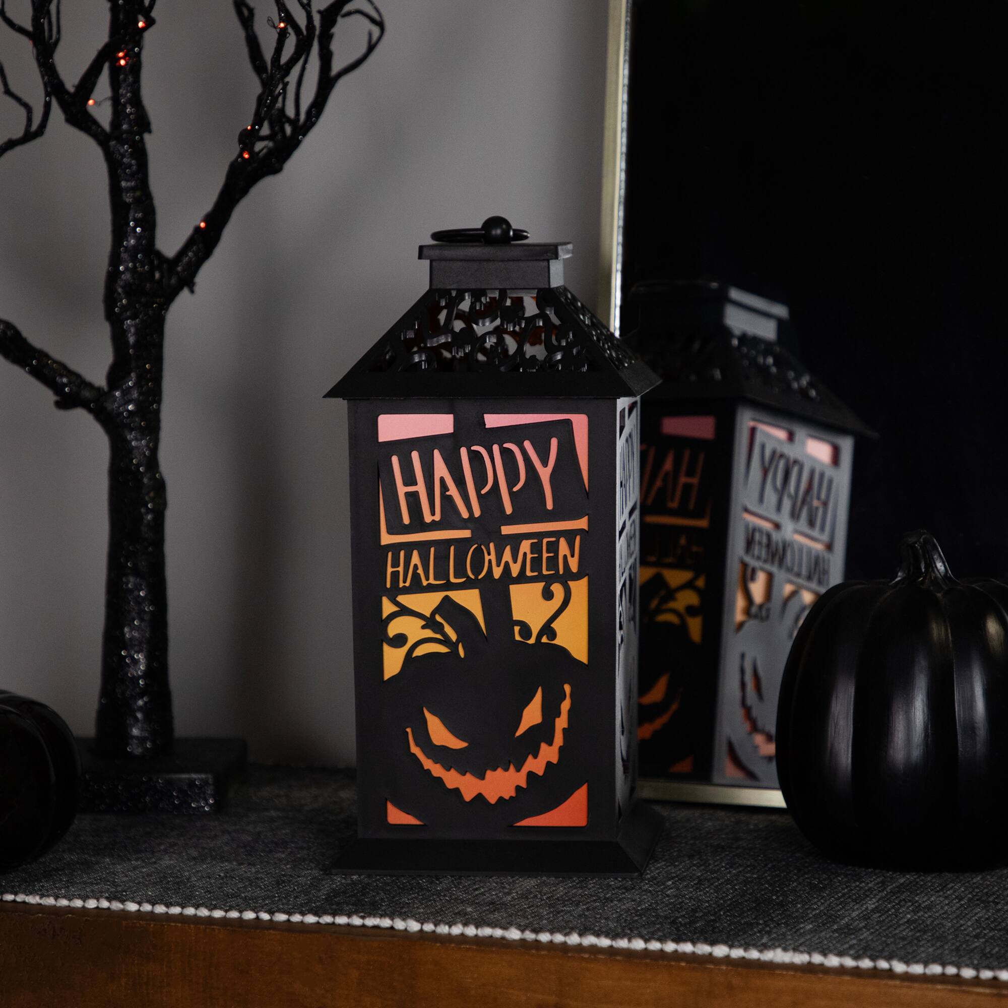 11" Black Happy Halloween Jack-o'-Lanterns LED Candle