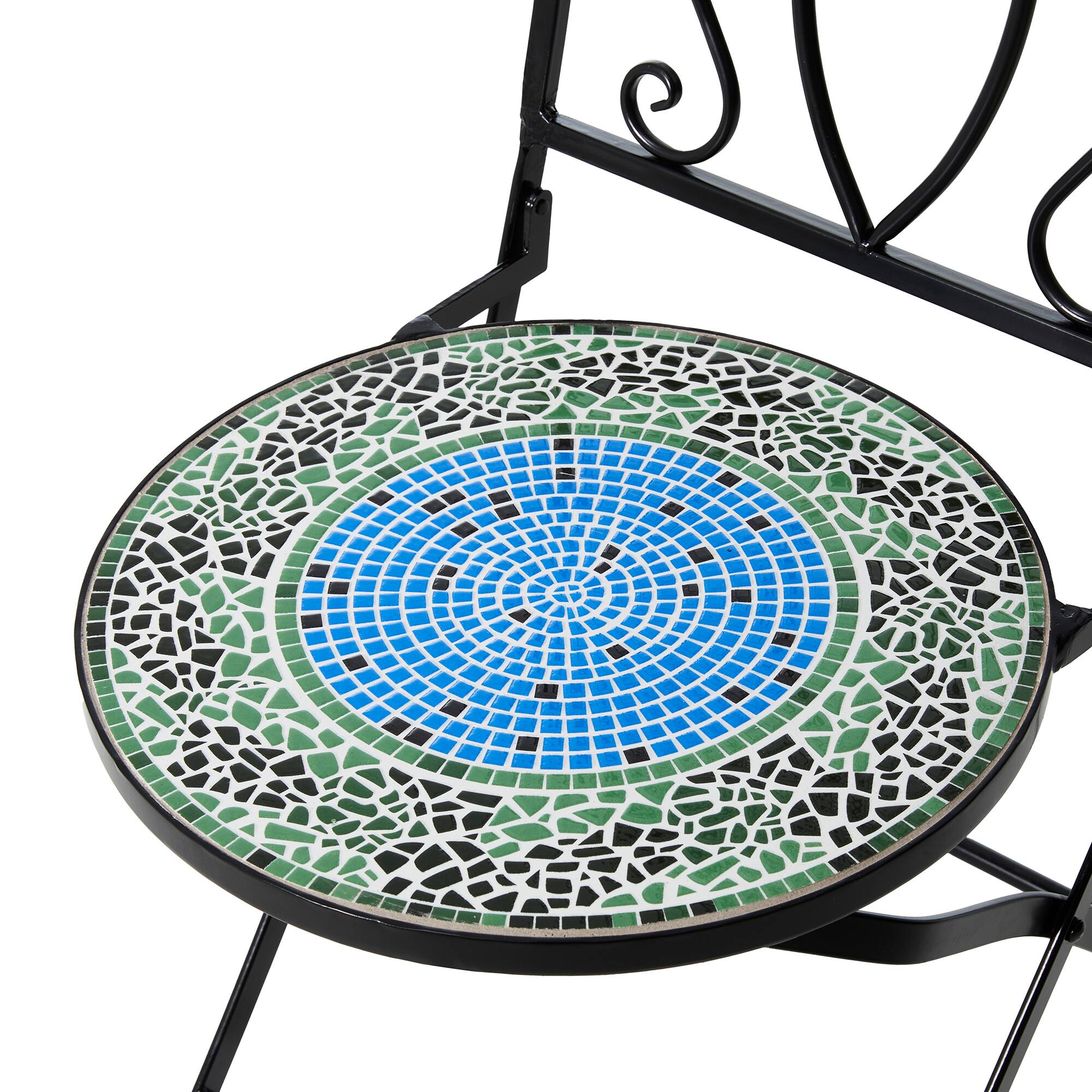 Glitzhome&#xAE; 36.5&#x22; Green Outdoor Metal Folding Bistro Chairs with Ceramic Tiles Seat, 2ct.