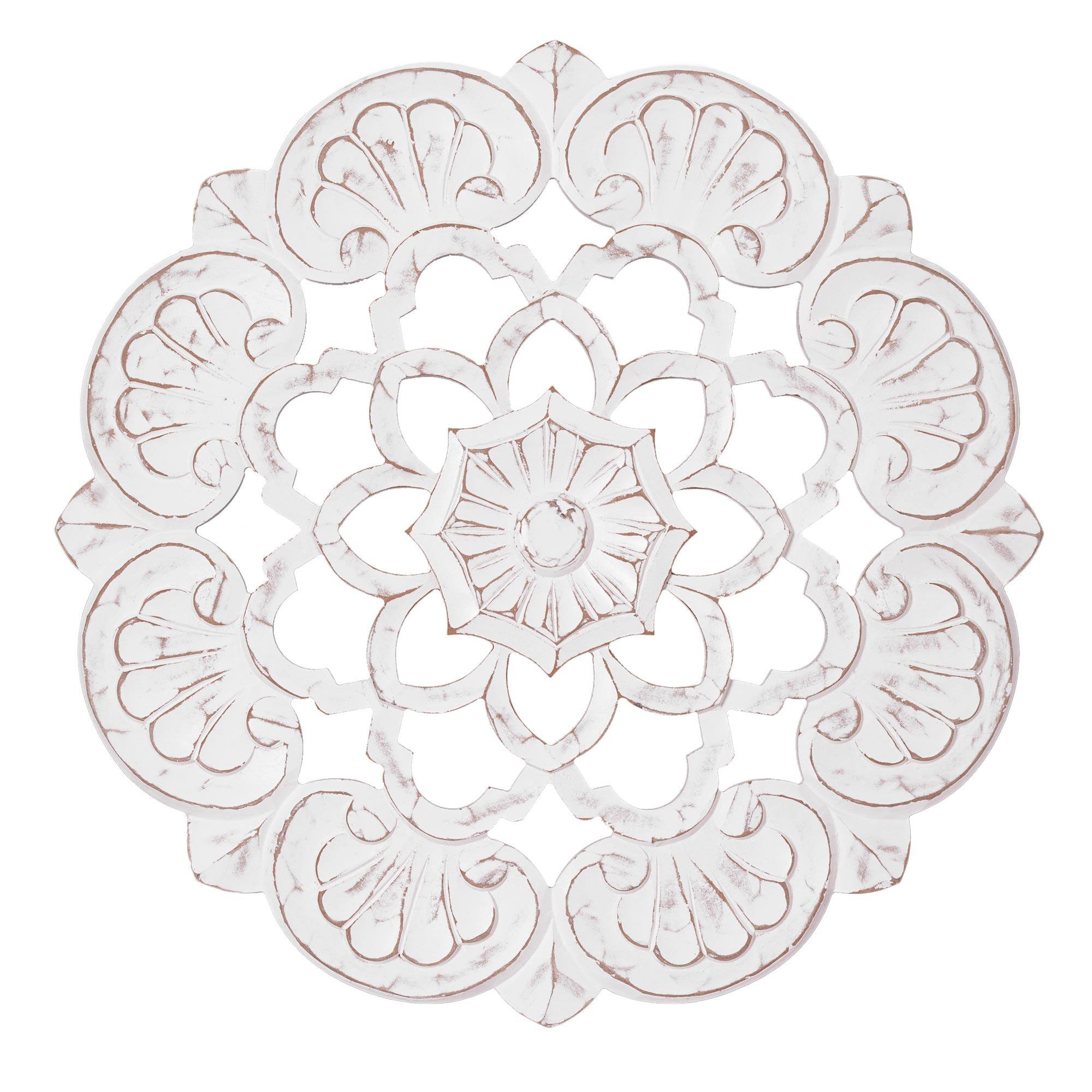 American Art D&#xE9;cor&#x2122; 24&#x22; Large White Traditional Hand-Carved India Wood Medallion
