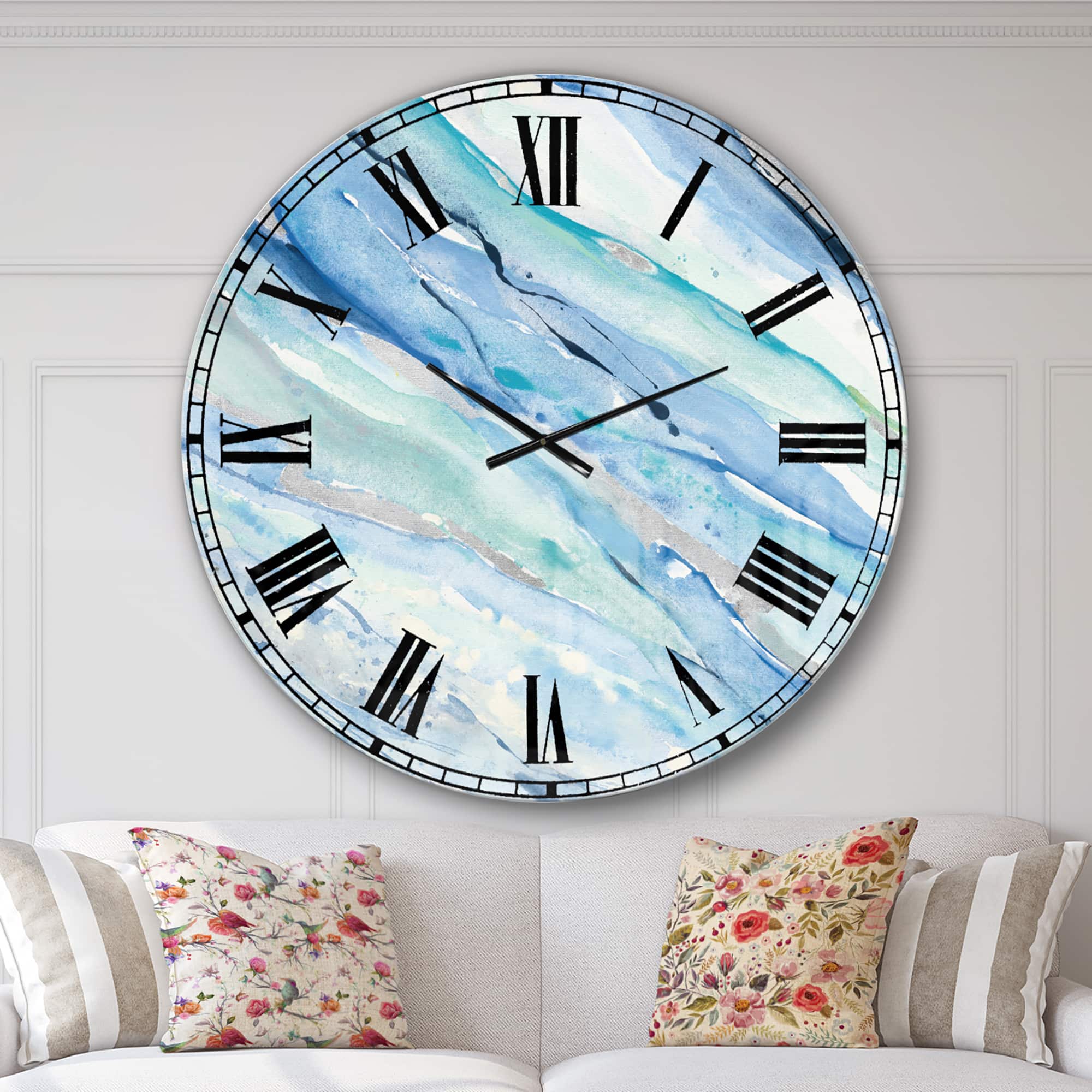 Designart Blue Silver Spring I Wall Clock