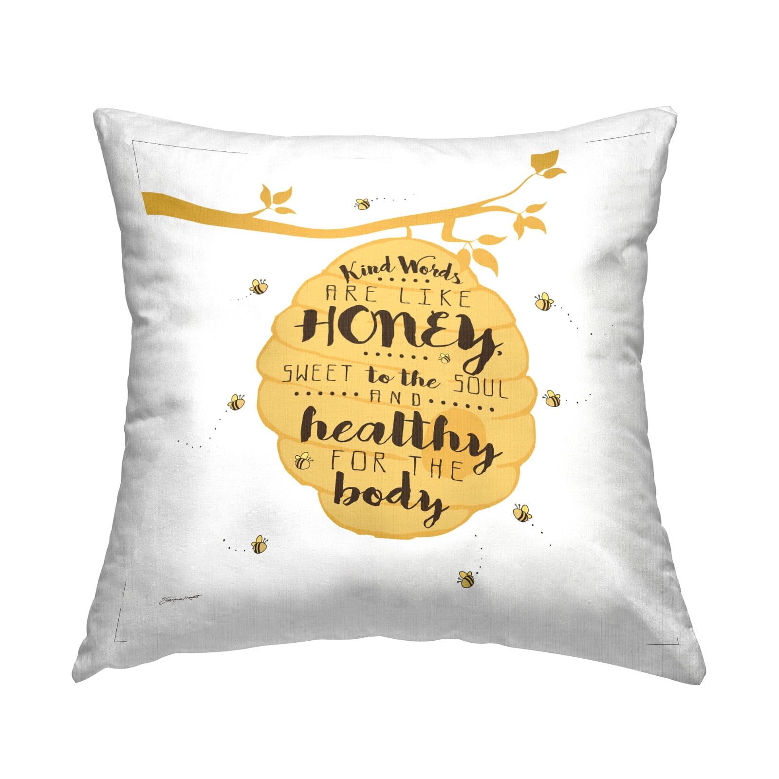 Stupell Industries Kind Words Inspirational Beehive Honey Bees Throw Pillow, 18" x 18"