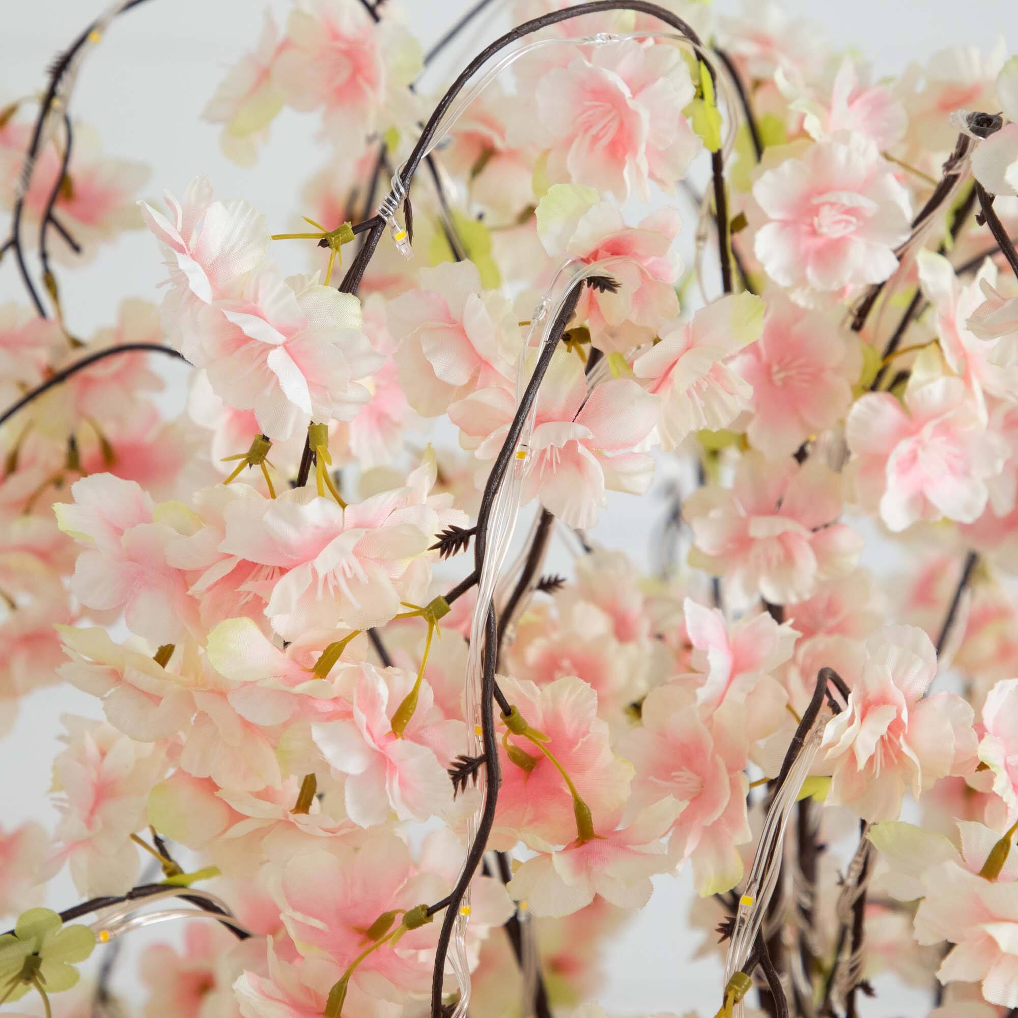 5ft. Pre-Lit Blossoming Pink Artificial Cascading Cherry Tree with Warm White LED Lights