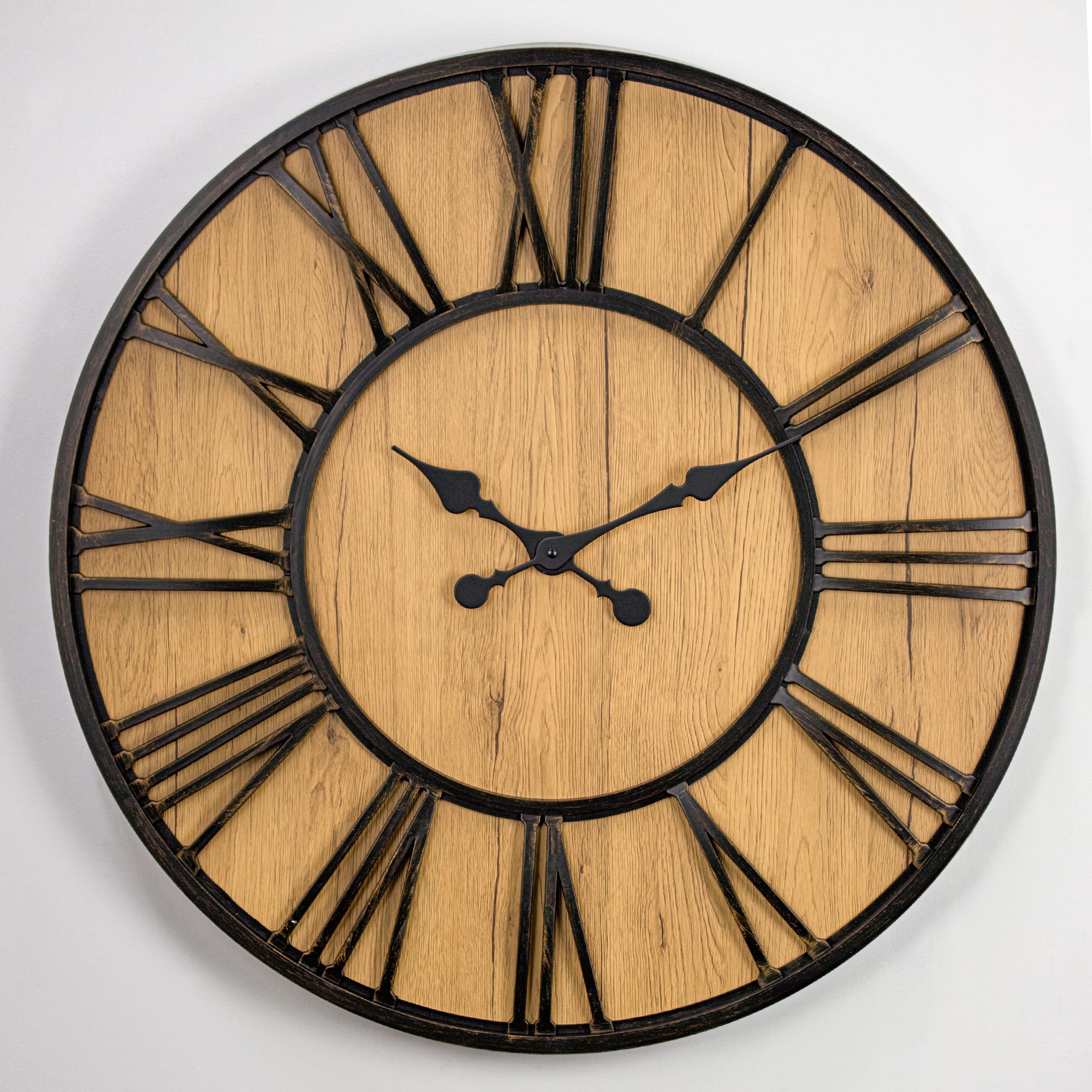 Oversized Wall Clock - Black/Wood Veneer - 30"