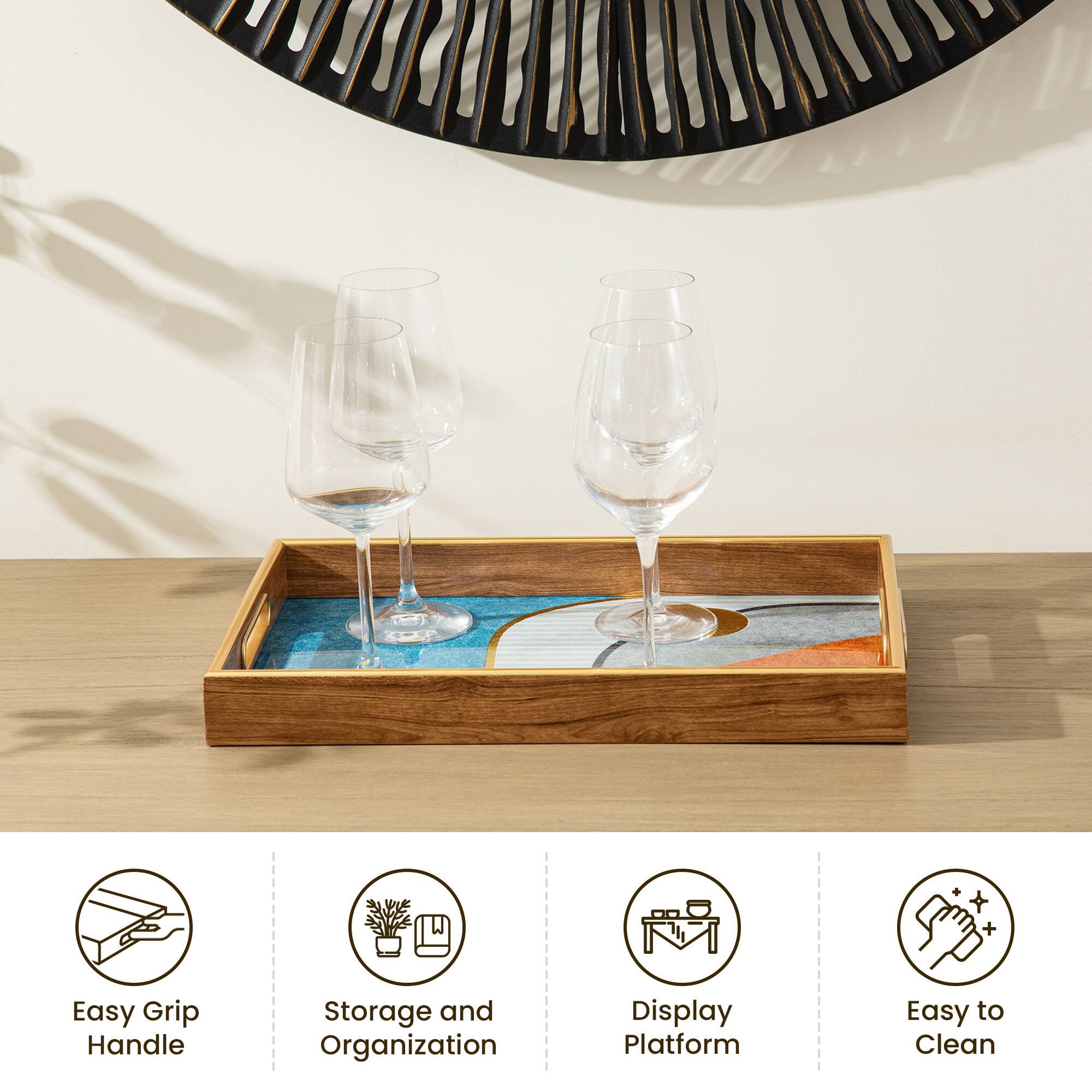 Glitzhome&#xAE; Rectangle Abstract Patterned Decorative Trays Set