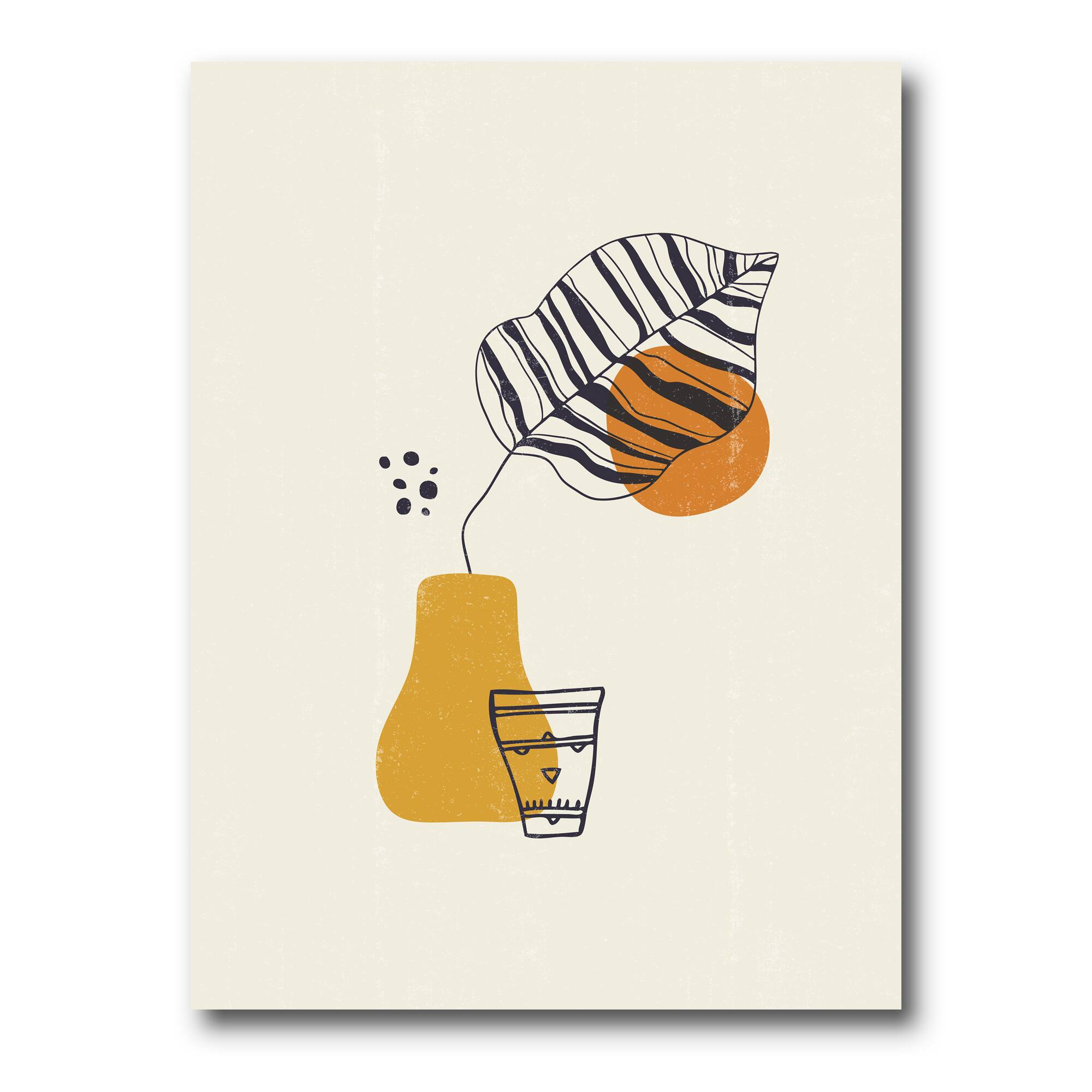 Designart - Botanical Minimalist Leaf With Abstract Shapes III - Modern Canvas Wall Art Print