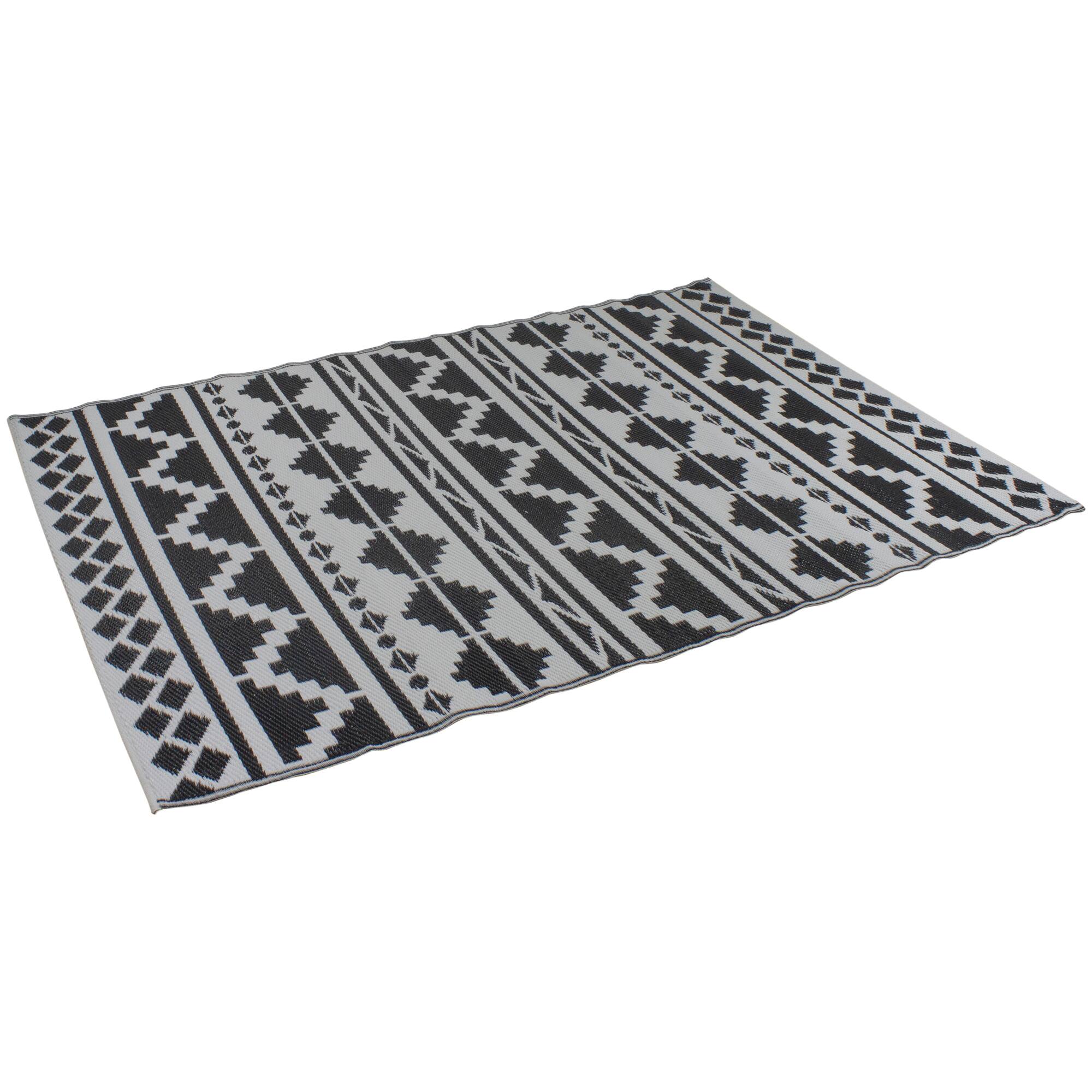 Black & White Aztec Design Rectangular Outdoor Area Rug, 4ft. x 6ft.