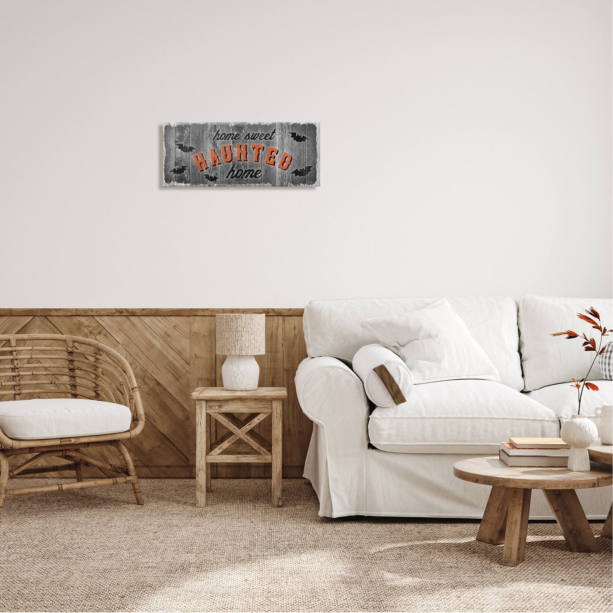 Stupell Industries Gray Sweet Haunted Home Bats Sign Canvas Wall Art