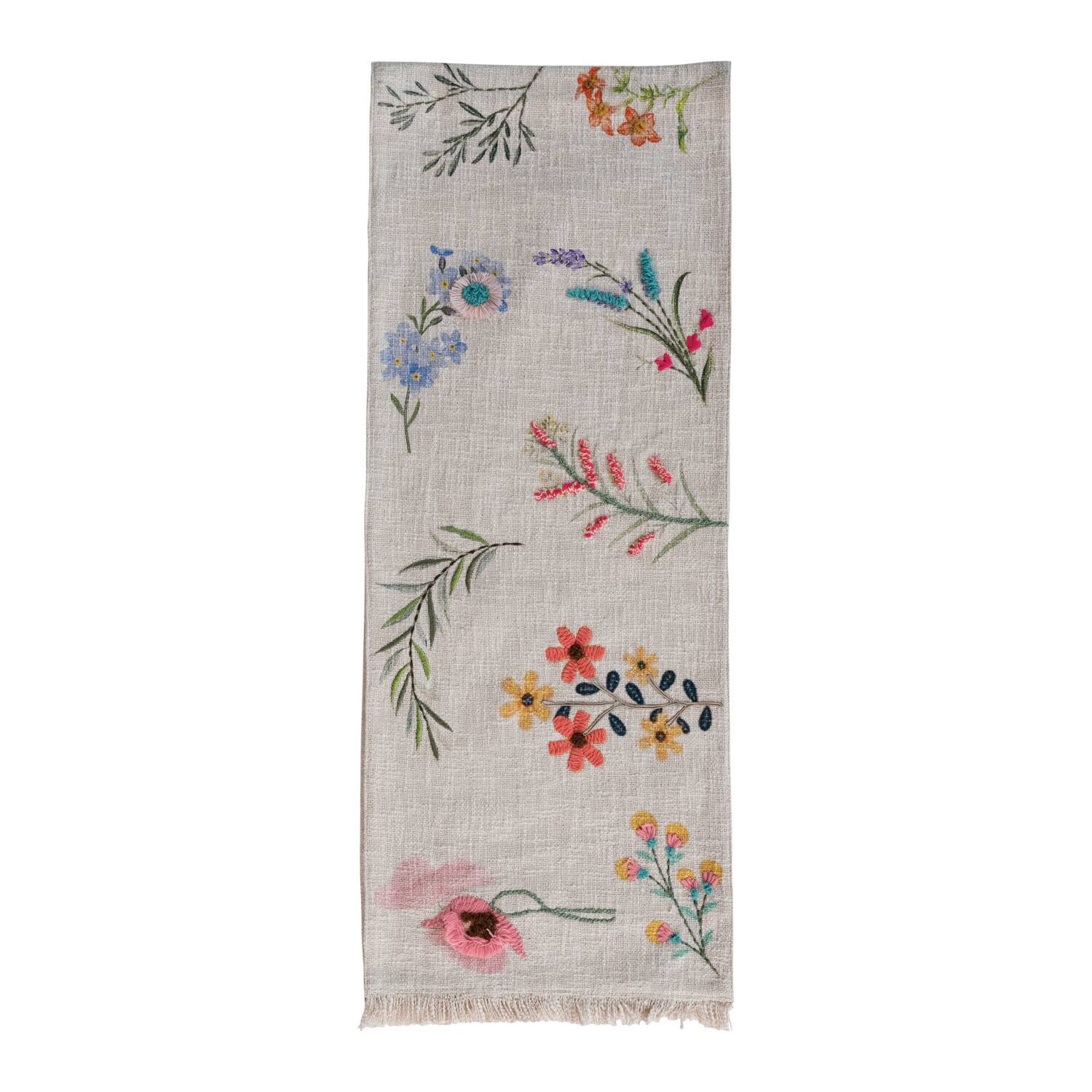 Hello Honey® 72" Multicolor Slub Printed Embroidered Flower Table Runner