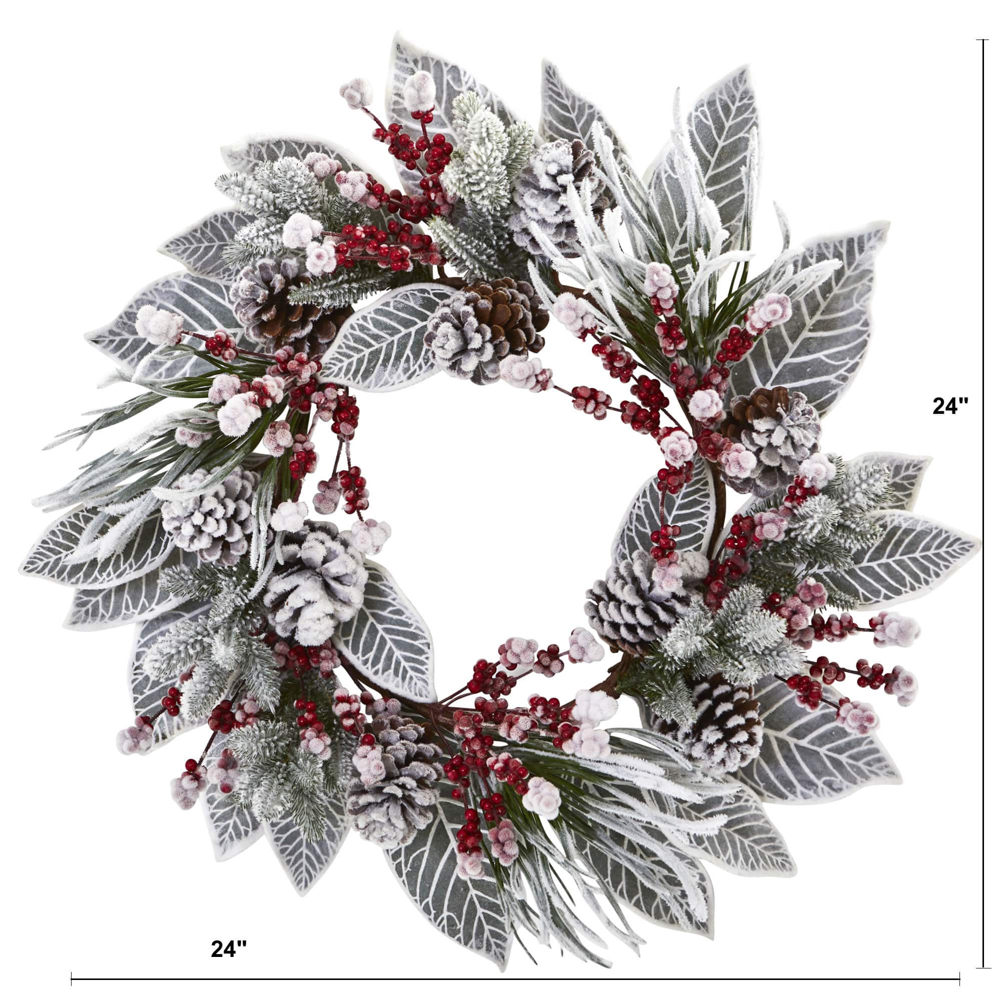24&#x22; Snowy Magnolia Berry Wreath