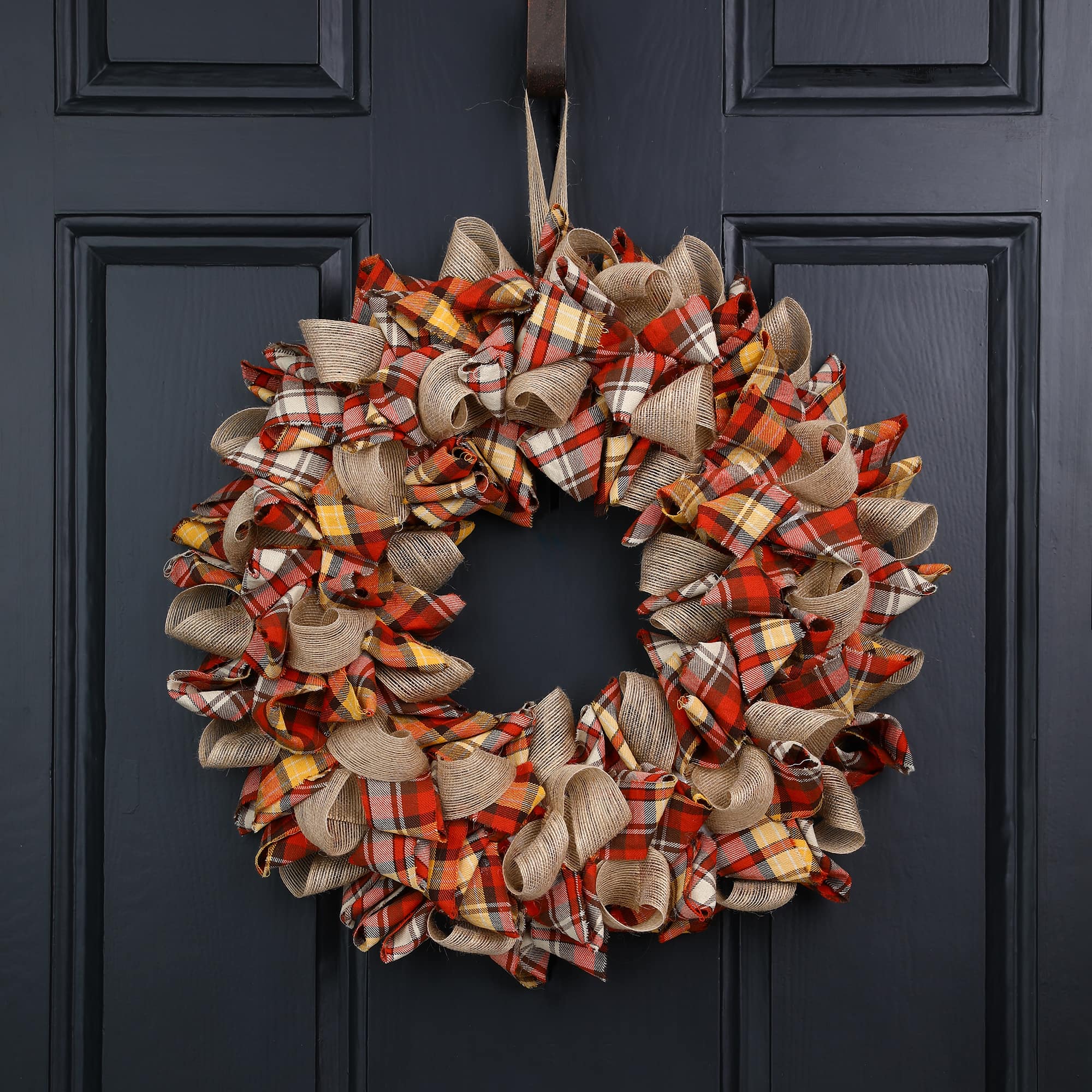 Glitzhome&#xAE; 18.5&#x22; Fall Plaid Fabric Wreath