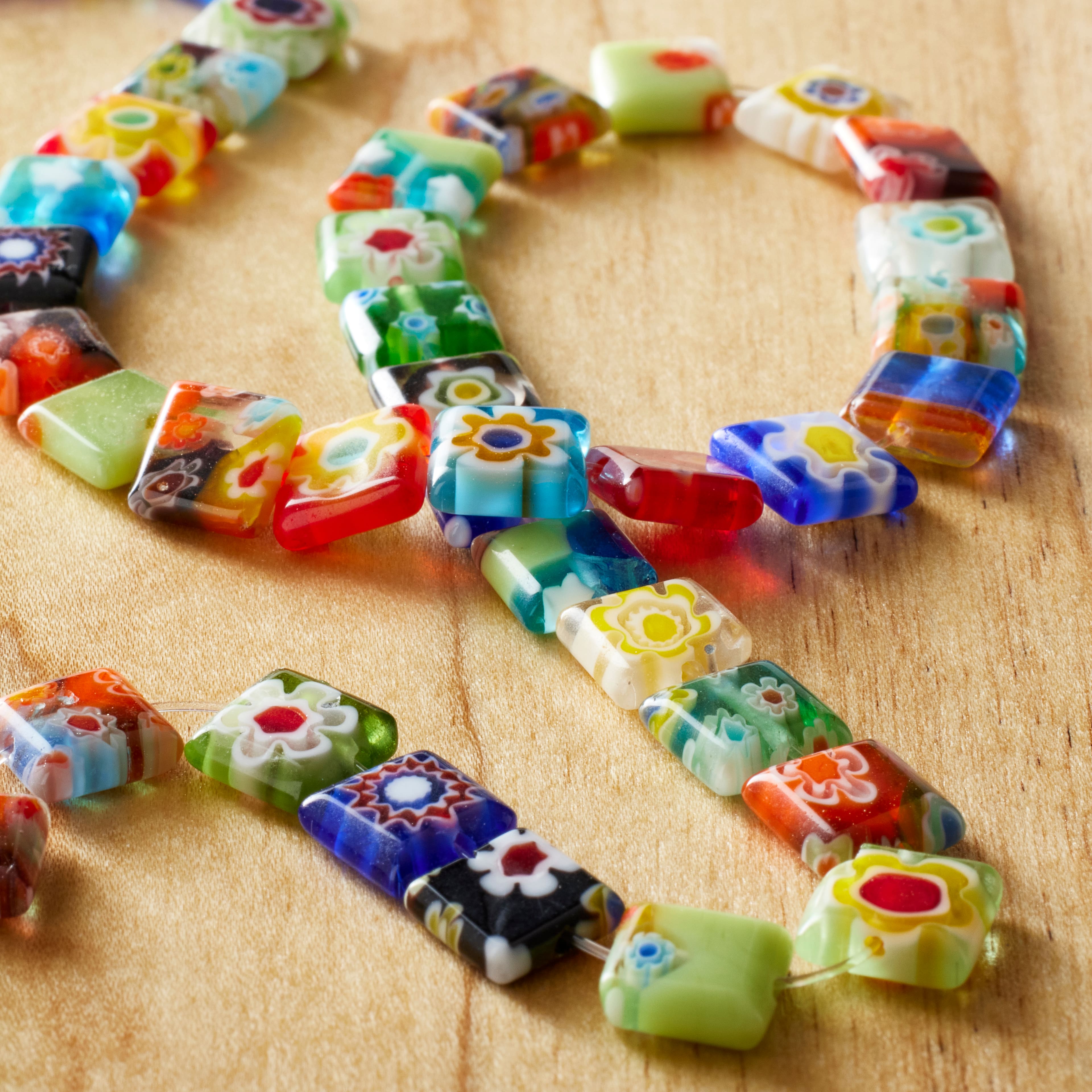 Millefiori Glass Flat Square Beads, 8mm by Bead Landing™