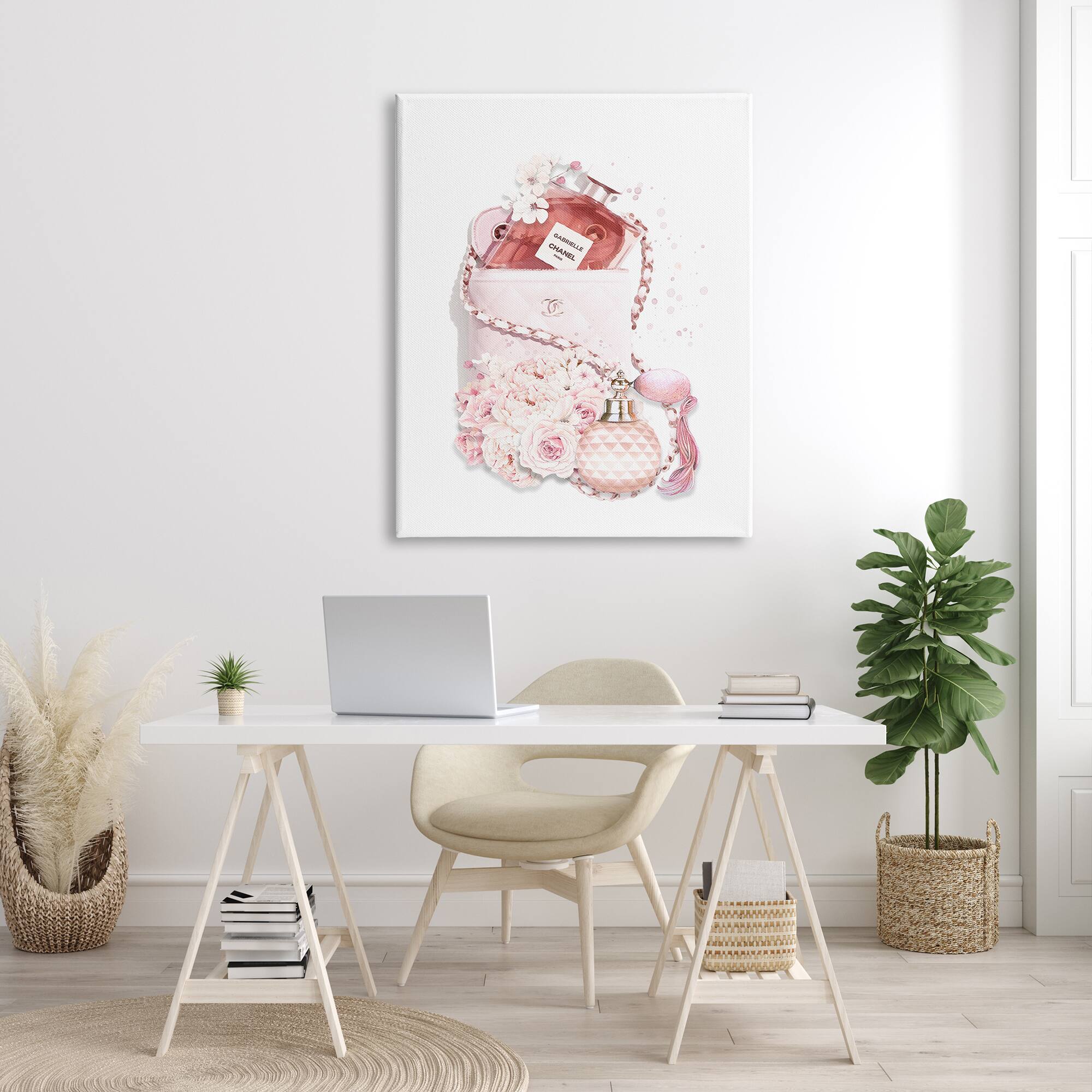 Stupell Industries Pink Designer Bag with Chic Florals Paint Splatter Canvas Wall Art