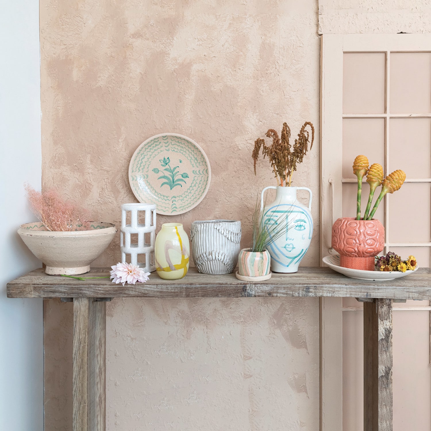 Hello Honey® 9" Coral Crackle Glaze Embossed Terra Cotta Footed Vase Planter