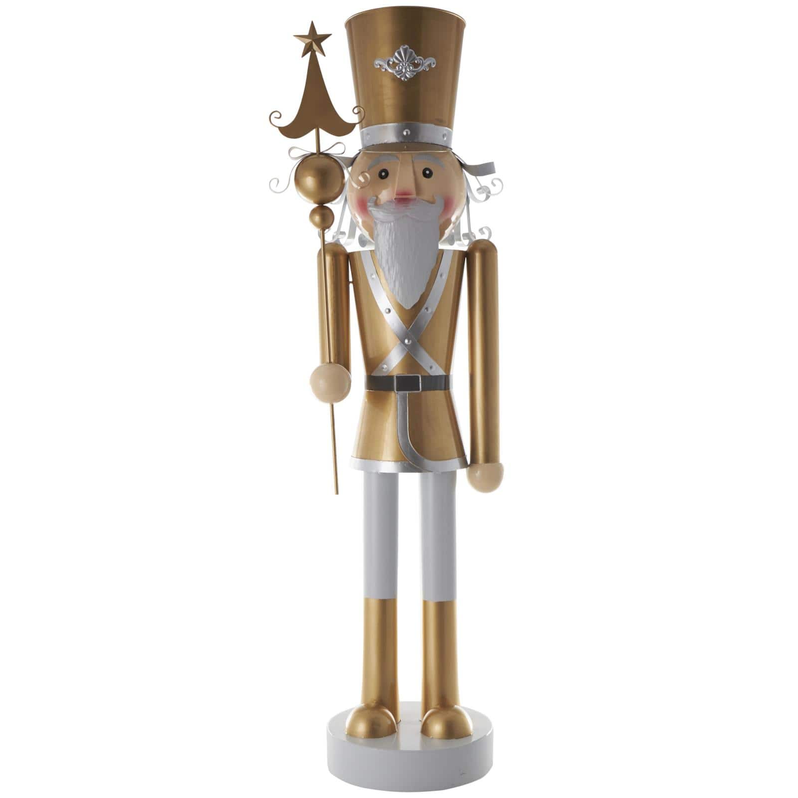6ft. Gold &#x26; Silver Metal Standing Nutcracker Sculpture