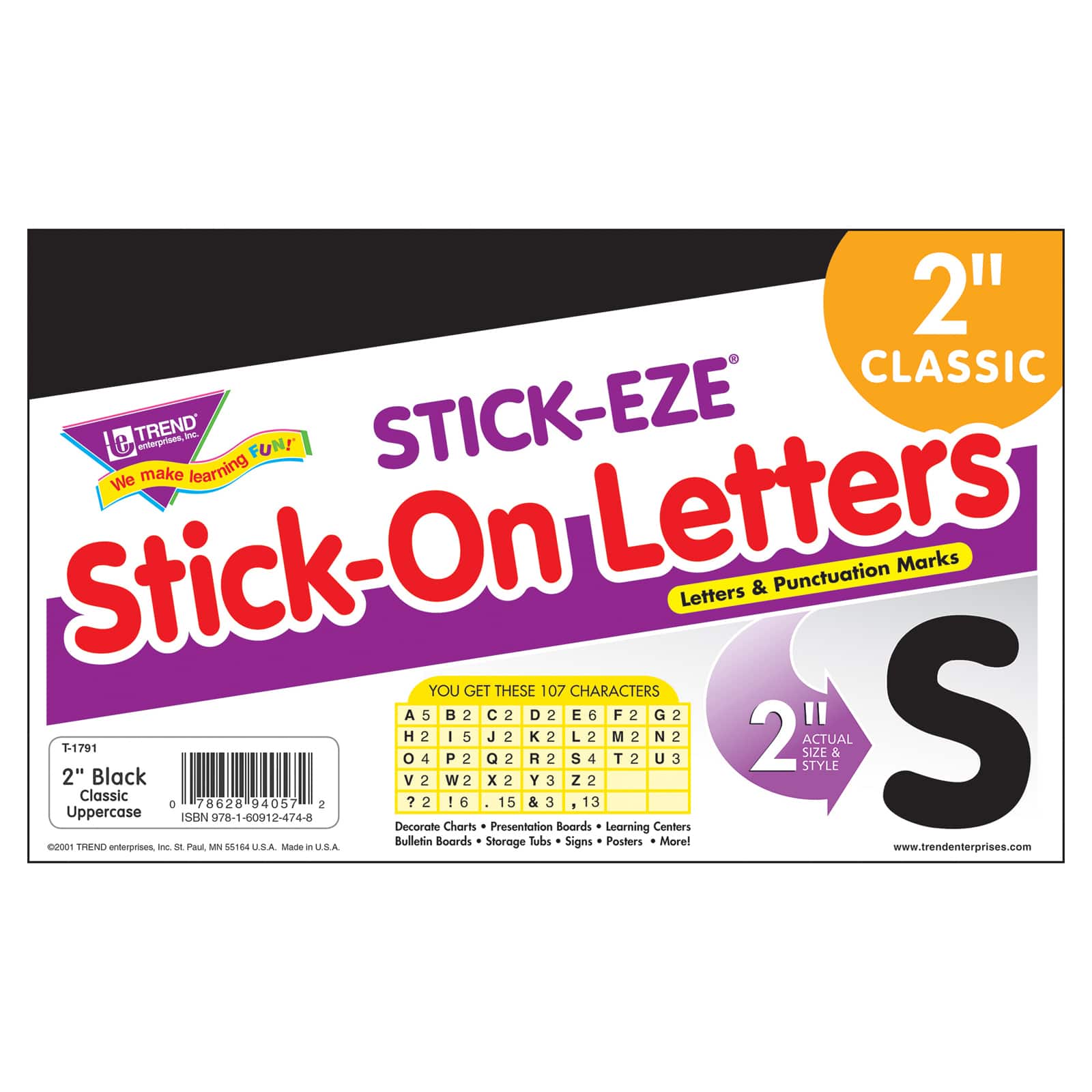 Trend Enterprises&#xAE; Black STICK-EZE&#xAE; Stick-On Letters