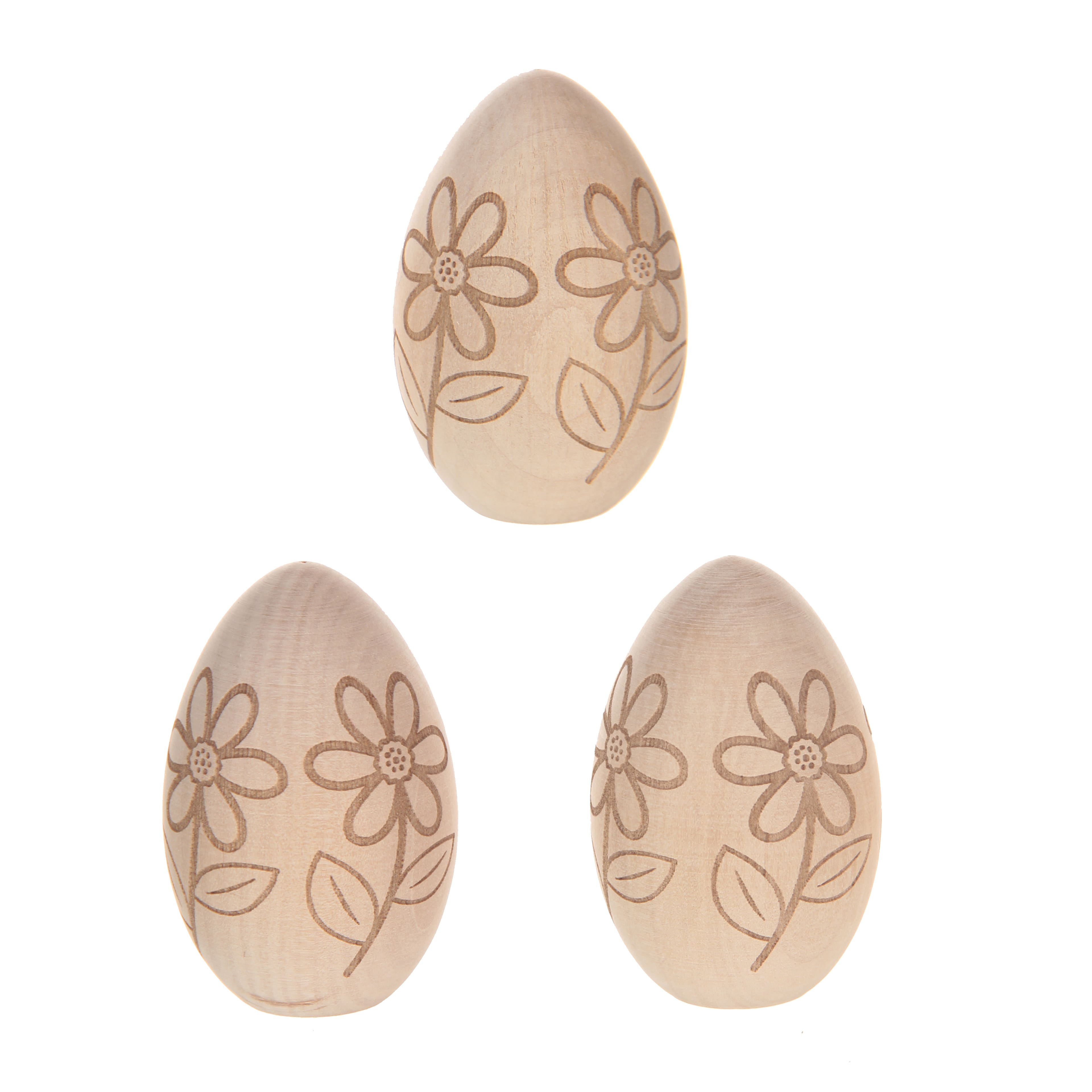 3&#x22; Flower DIY Wood Eggs, 3ct. by Make Market&#xAE;