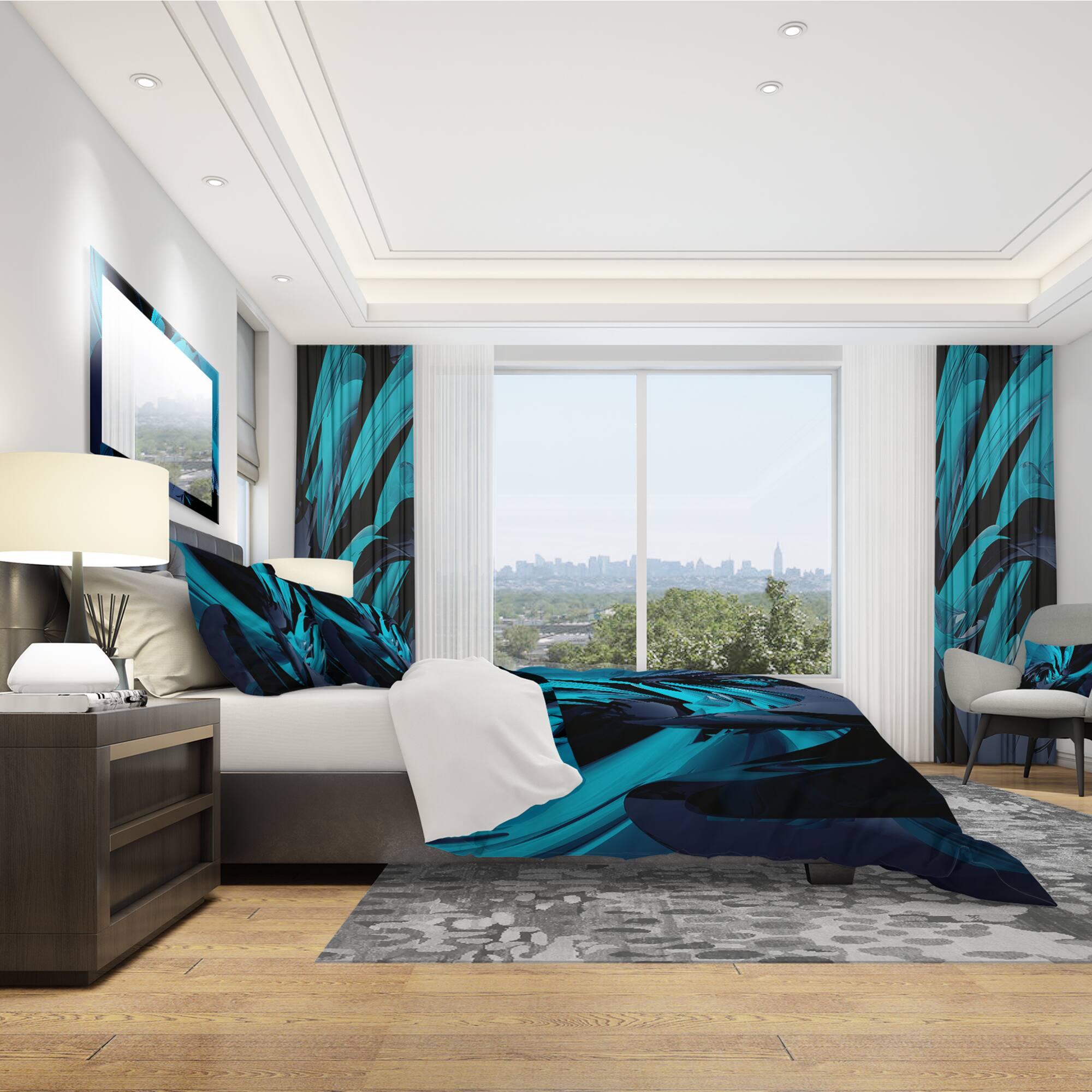 Designart &#x27;Cyan and Grey Mixer&#x27; Modern &#x26; Contemporary Bedding Set - Duvet Cover &#x26; Shams