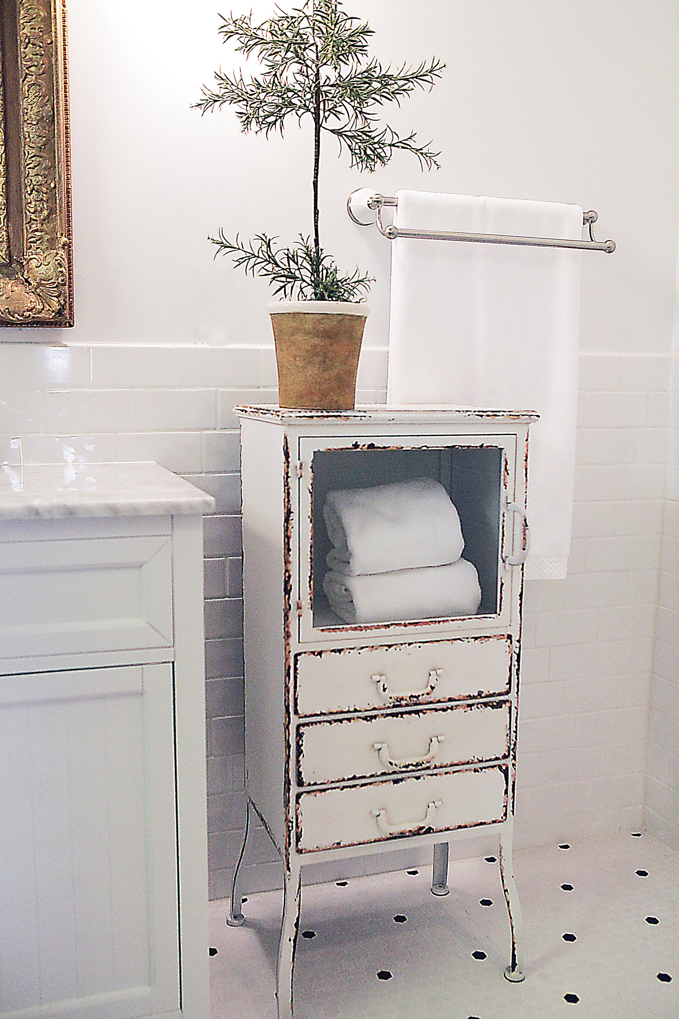 Antique White Rustic Farmhouse Storage Cabinet